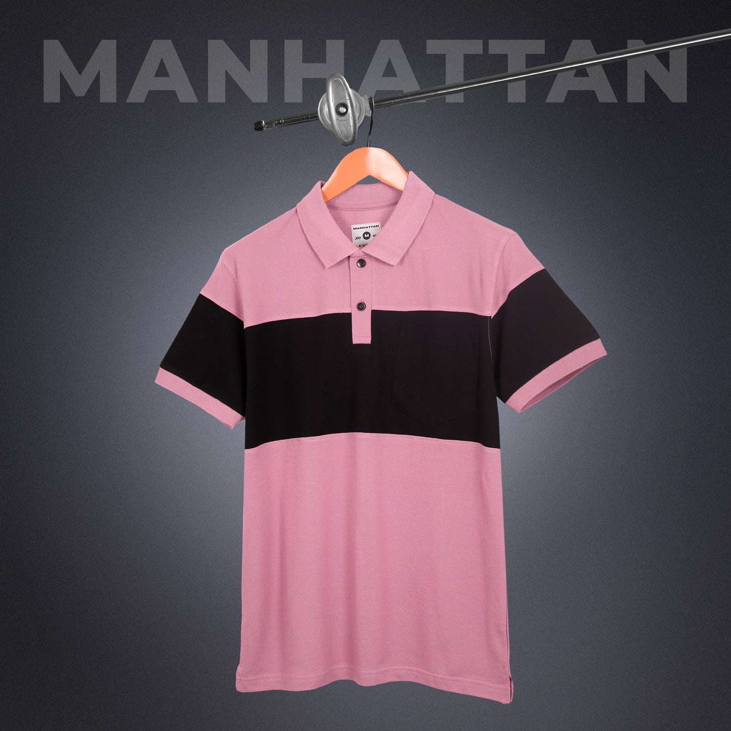 Pure Cotton Polo Pocket T shirts (Bubble Gum Pink/Black) Cut & Sew