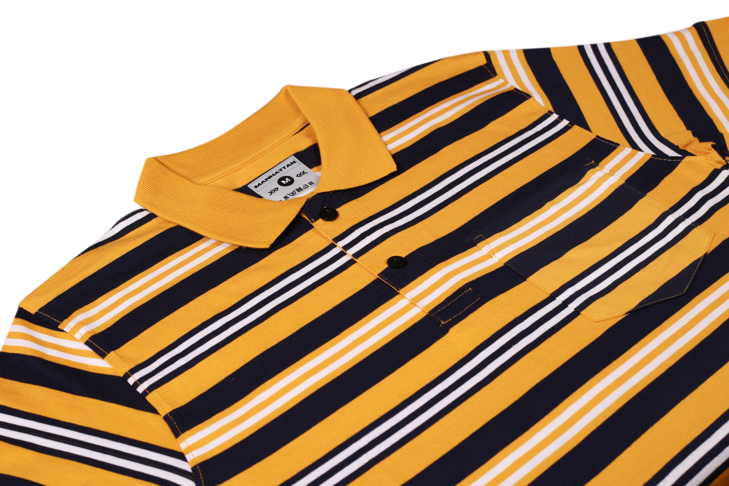 Premium Cotton Multi Striped Polo Pocket (Yellow/Navy/White Stripes)