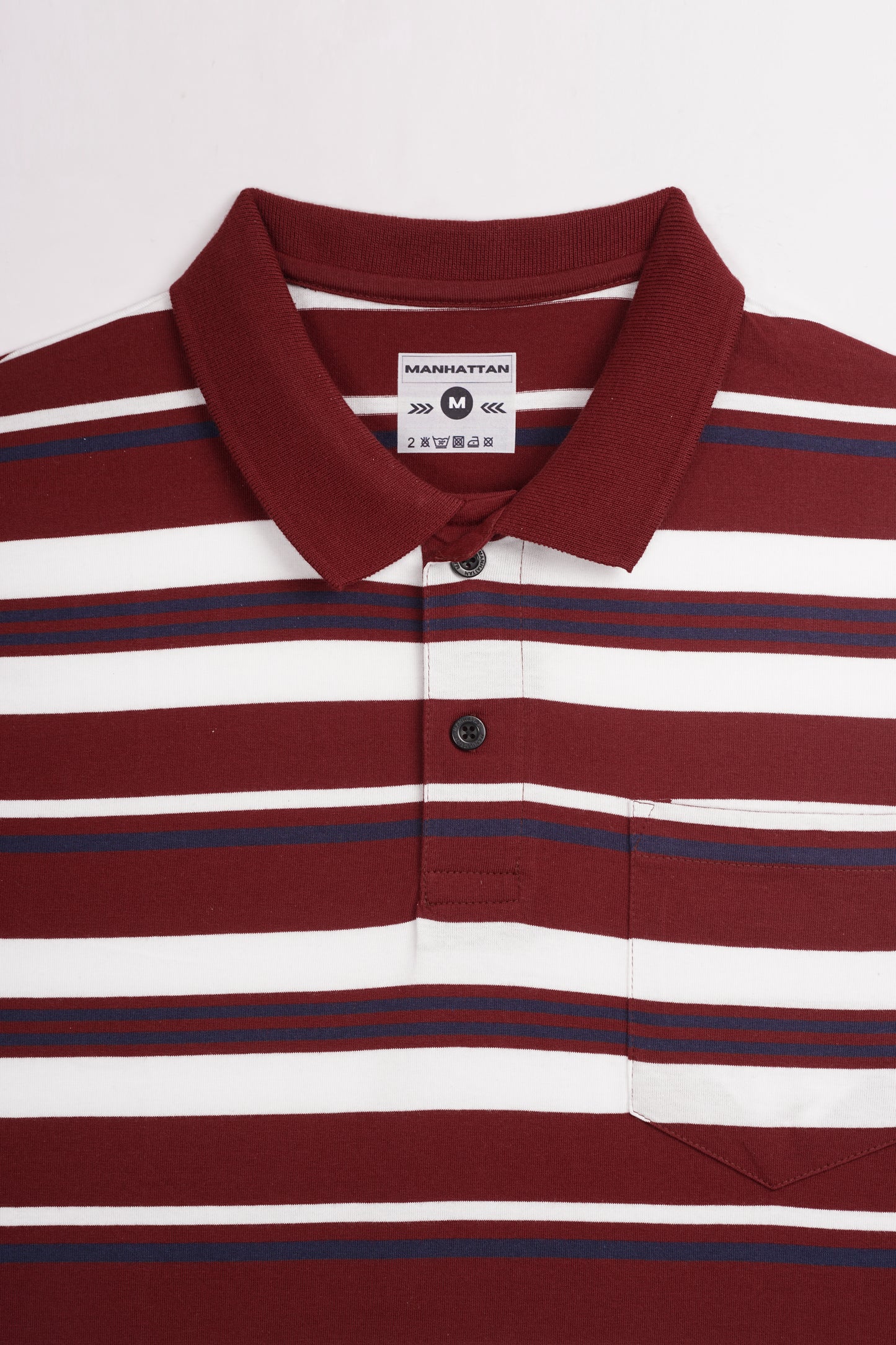 Premium Cotton Multi Striped Polo Pocket (Maroon/Navy/White Stripes)