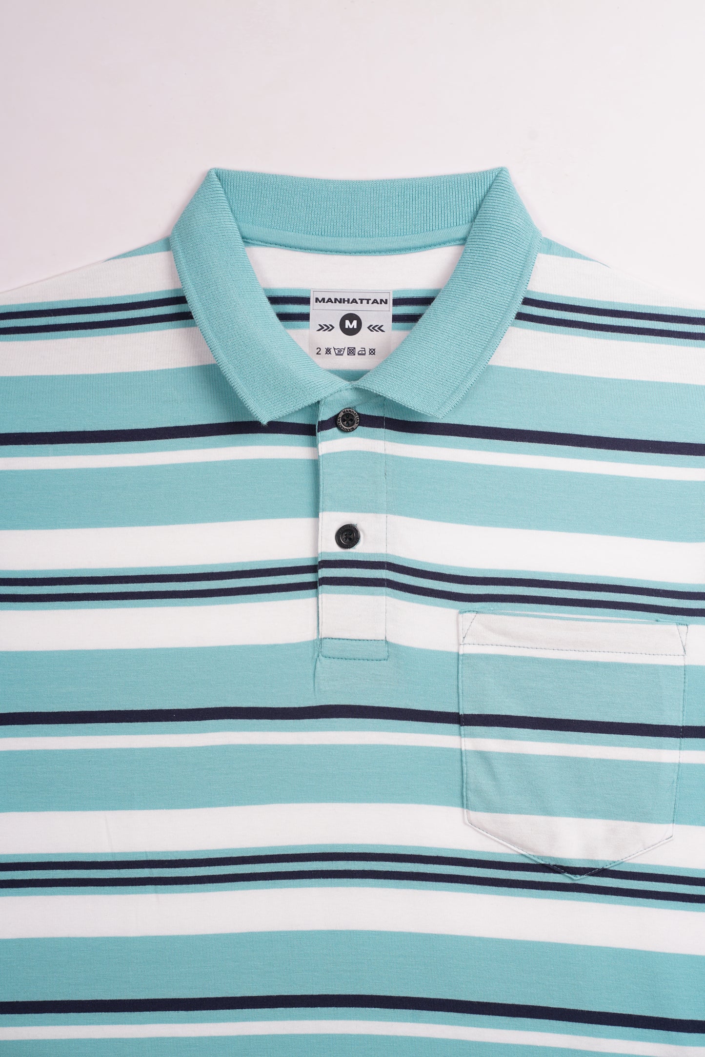 Premium Cotton Multi Striped Polo Pocket (Marine Blue/Navy/White Stripes)