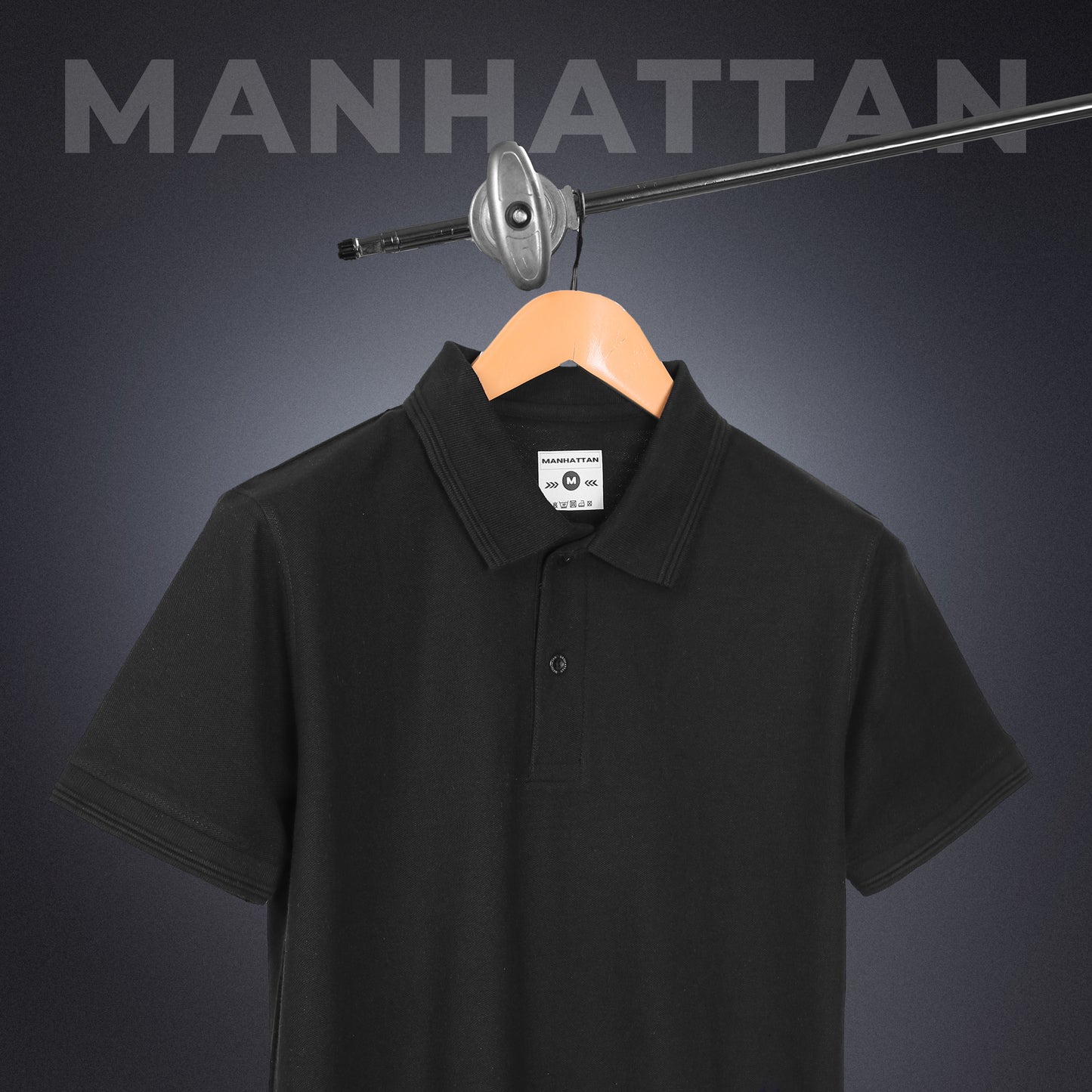 Pure Cotton Polo Plain T Shirts (Black) Without Pocket