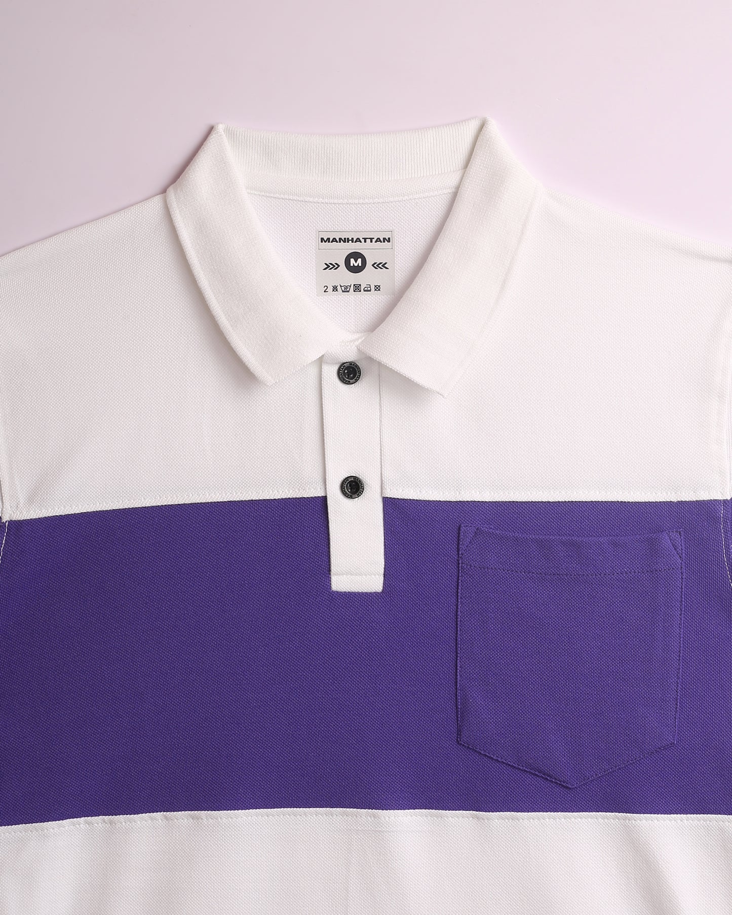 Pure Cotton Polo Pocket T shirts (White/Blue) Cut & Sew