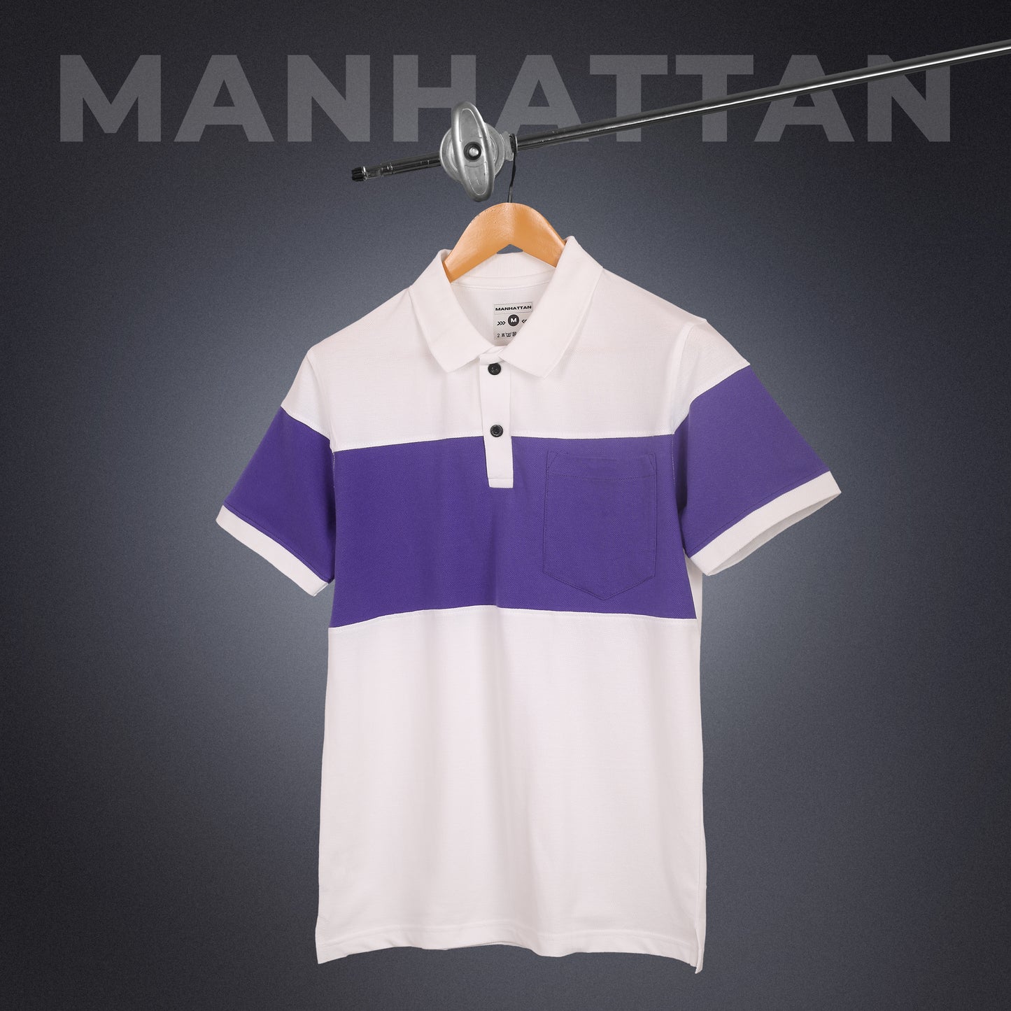 Pure Cotton Polo Pocket T shirts (White/Blue) Cut & Sew