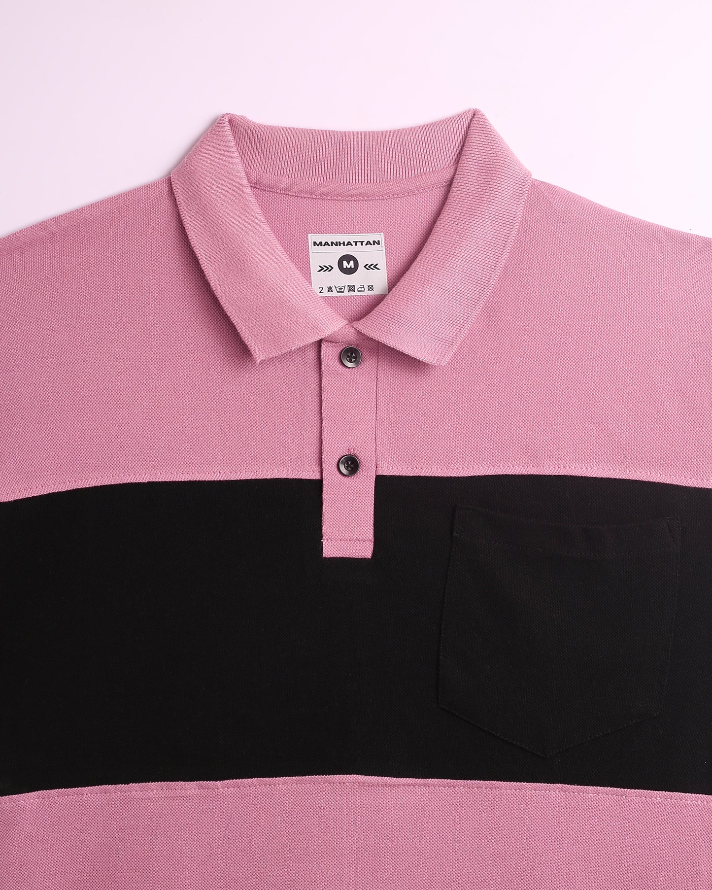 Pure Cotton Polo Pocket T shirts (Bubble Gum Pink/Black) Cut & Sew