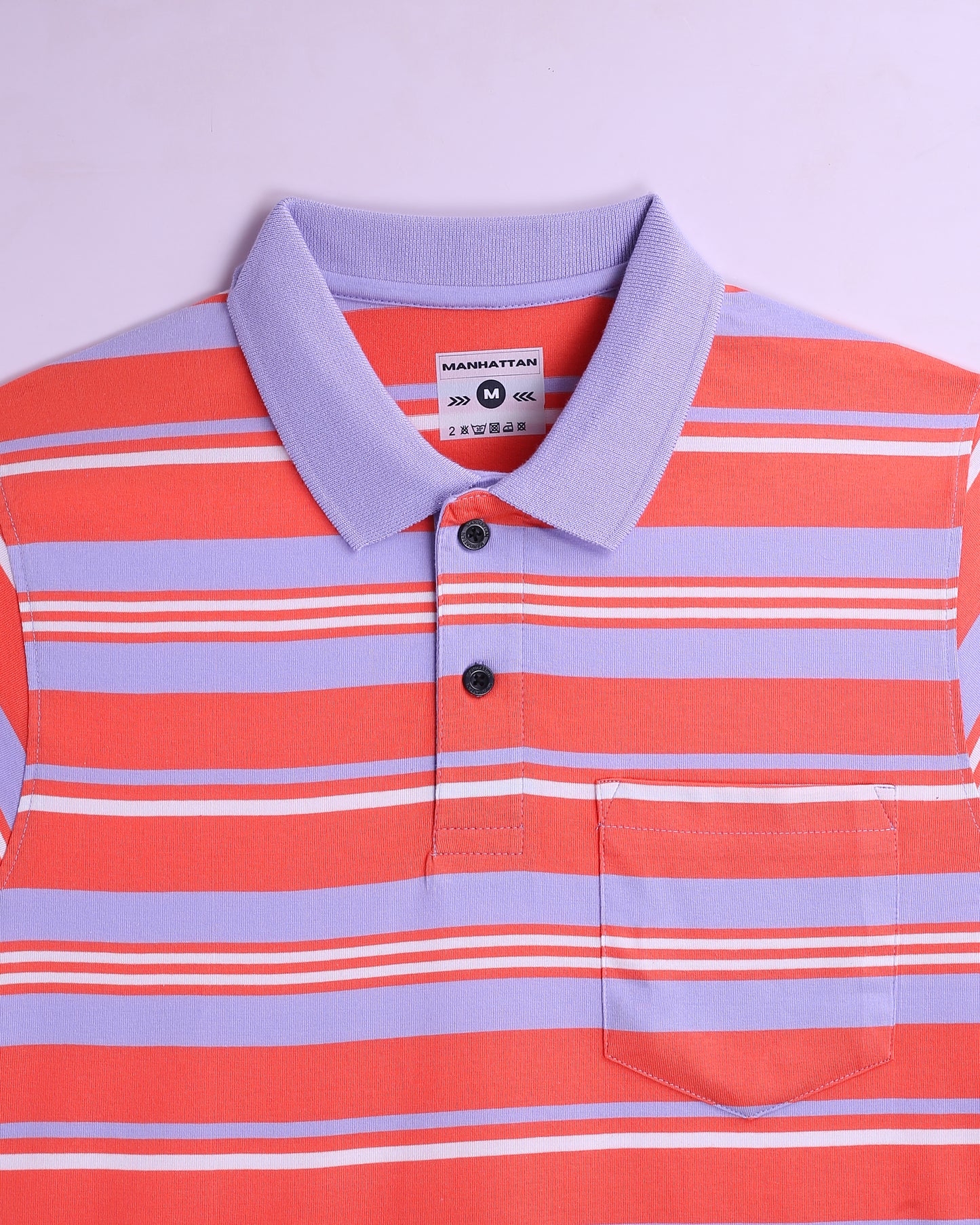 Premium Cotton Multi Striped Polo Pocket (Orange/Blue Stripes)