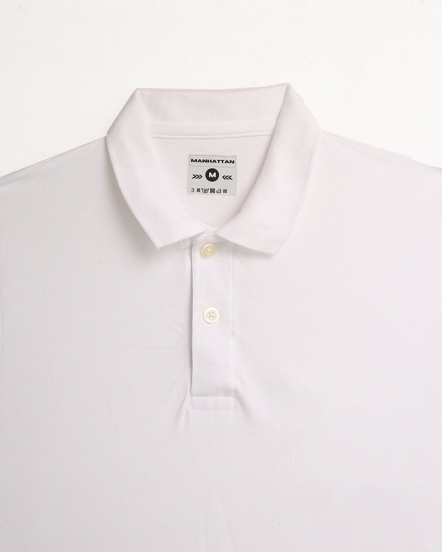 Pure Cotton Polo Plain T Shirts (White) Without Pocket