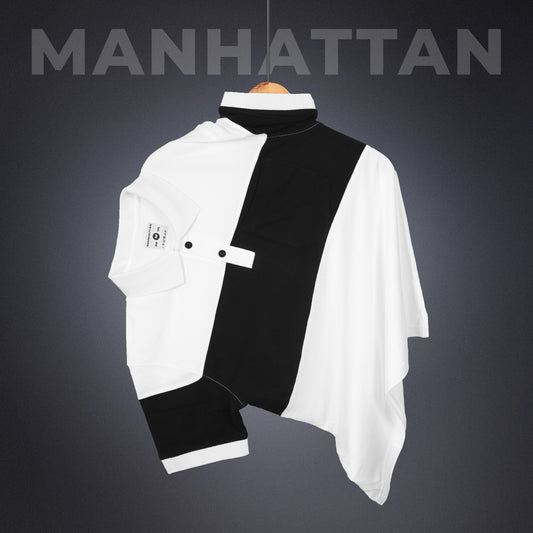 Pure Cotton Polo Pocket T shirts (White/Navy) Cut & Sew