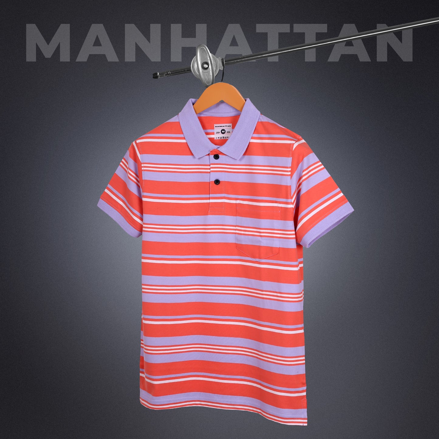 Premium Cotton Multi Striped Polo Pocket (Orange/Blue Stripes)