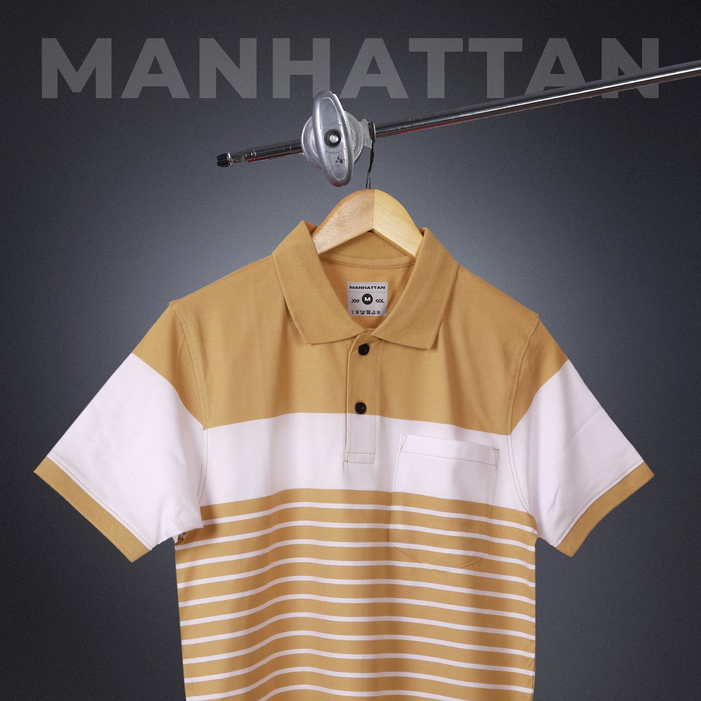Premium Cotton Pin Striped Polo Pocket (Beach/White Stripes)