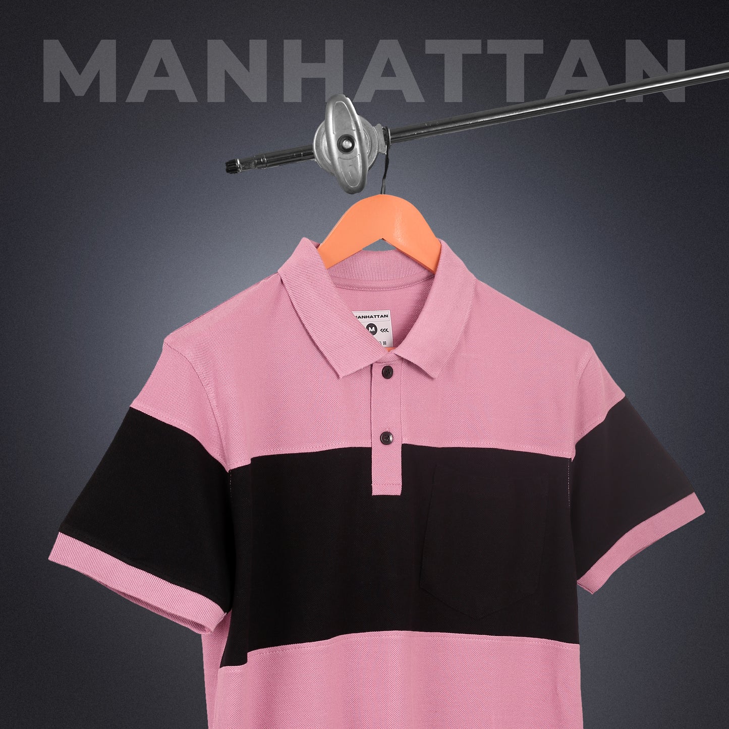 Pure Cotton Polo Pocket T shirts (Bubble Gum Pink/Black) Cut & Sew