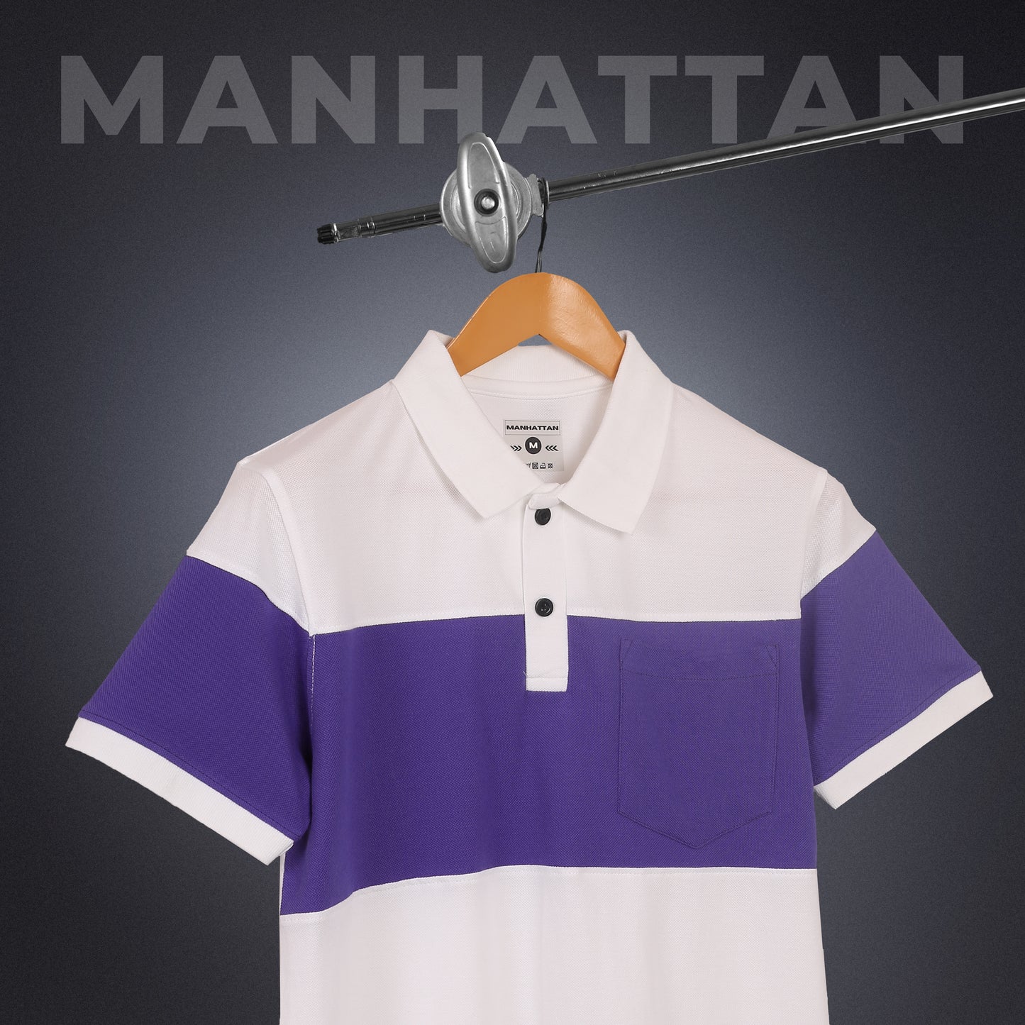 Pure Cotton Polo Pocket T shirts (White/Blue) Cut & Sew