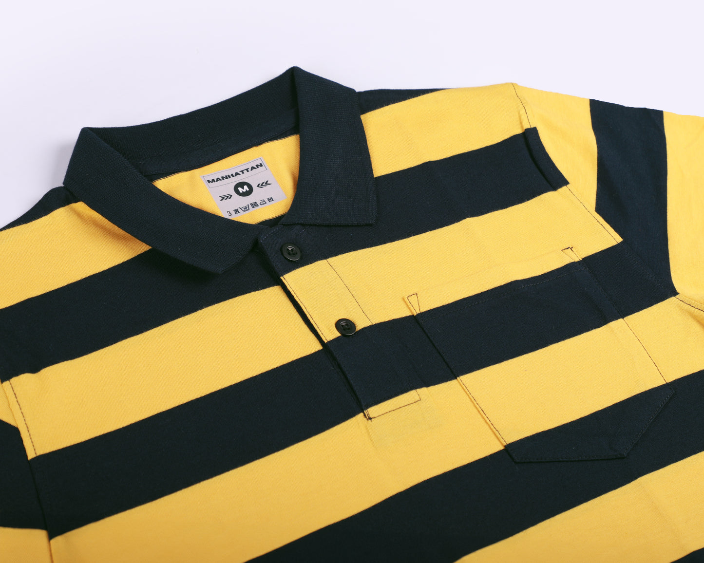 Premium Cotton Striped Polo Pocket (Yellow/Navy Stripes)