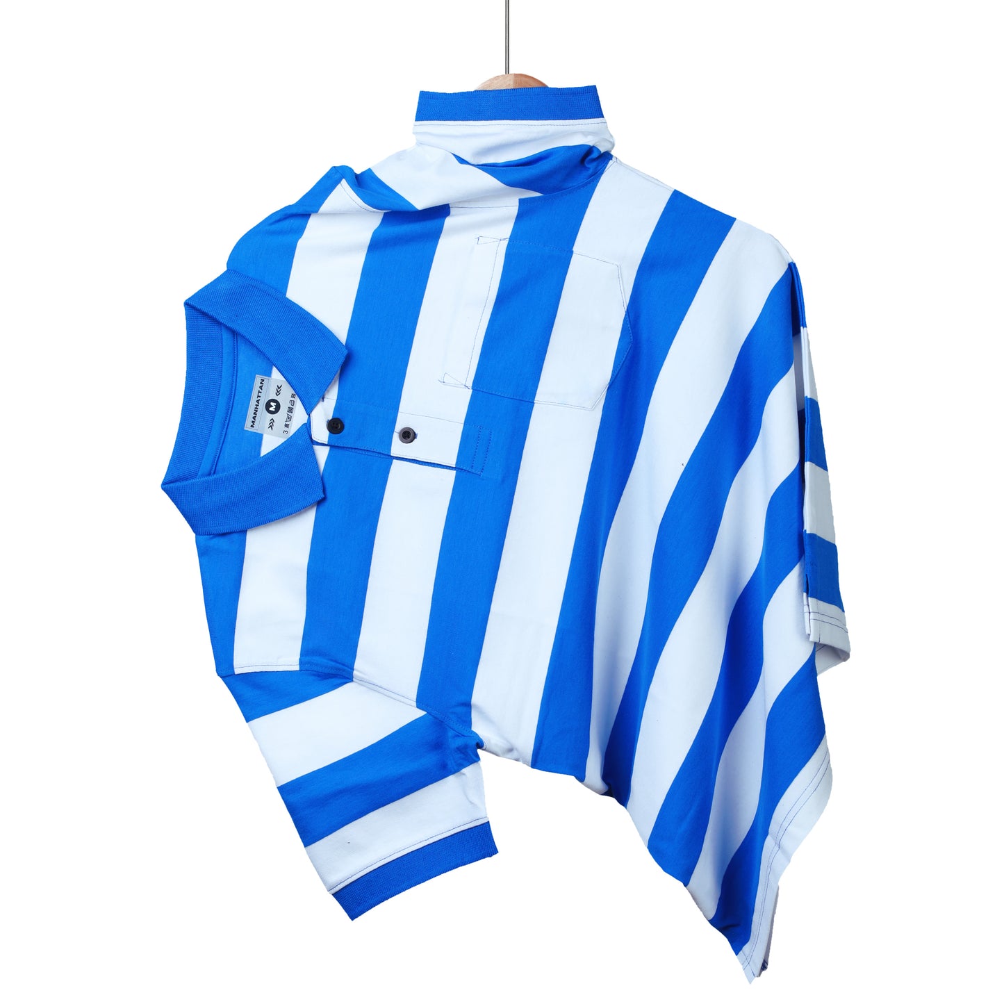Premium Cotton Striped Polo Pocket (White/Blue Stripes)