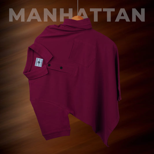 Pure Cotton Polo Pocket T Shirts (Wine Red)