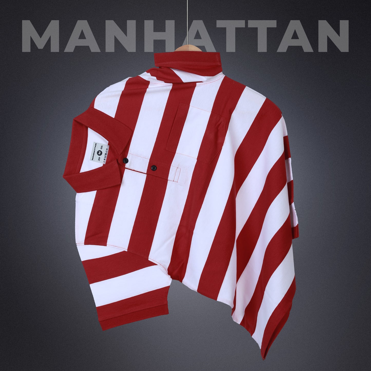 Premium Cotton Striped Polo Pocket (White/Red Stripes)