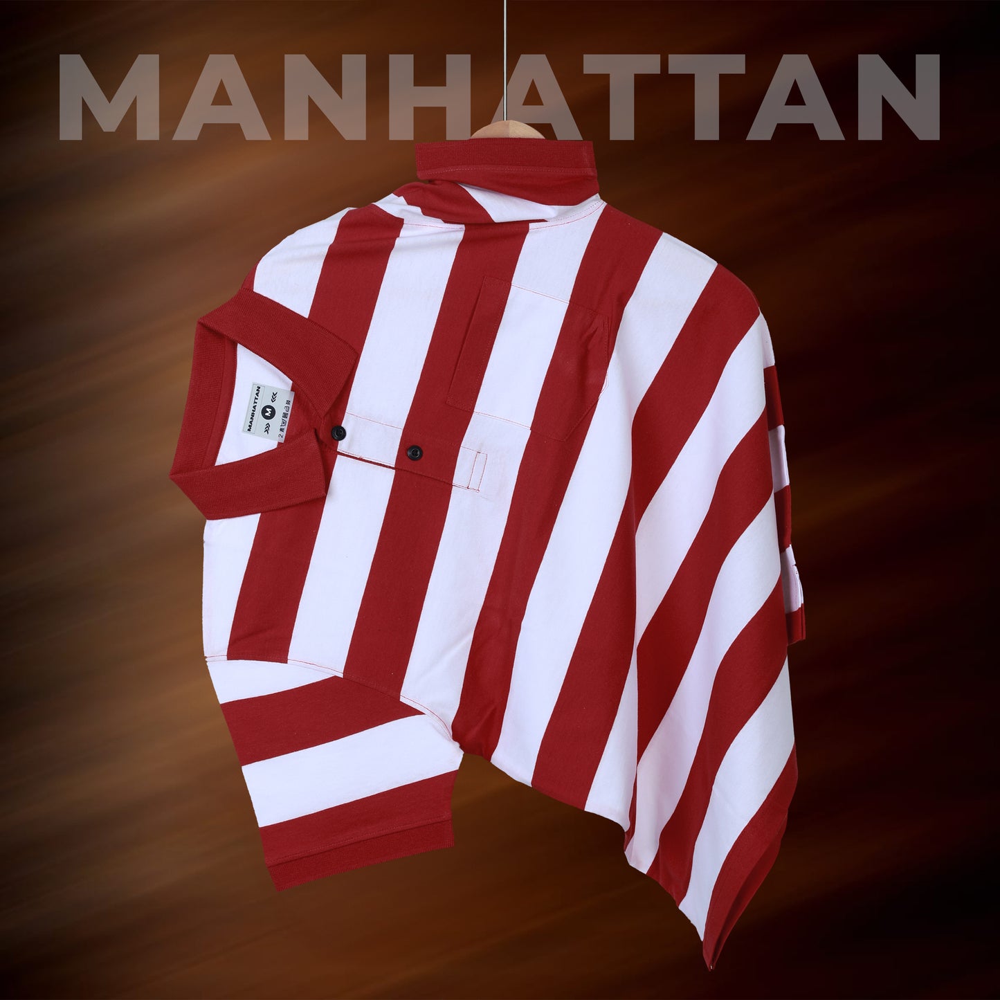 Premium Cotton Striped Polo Pocket (White/Red Stripes)