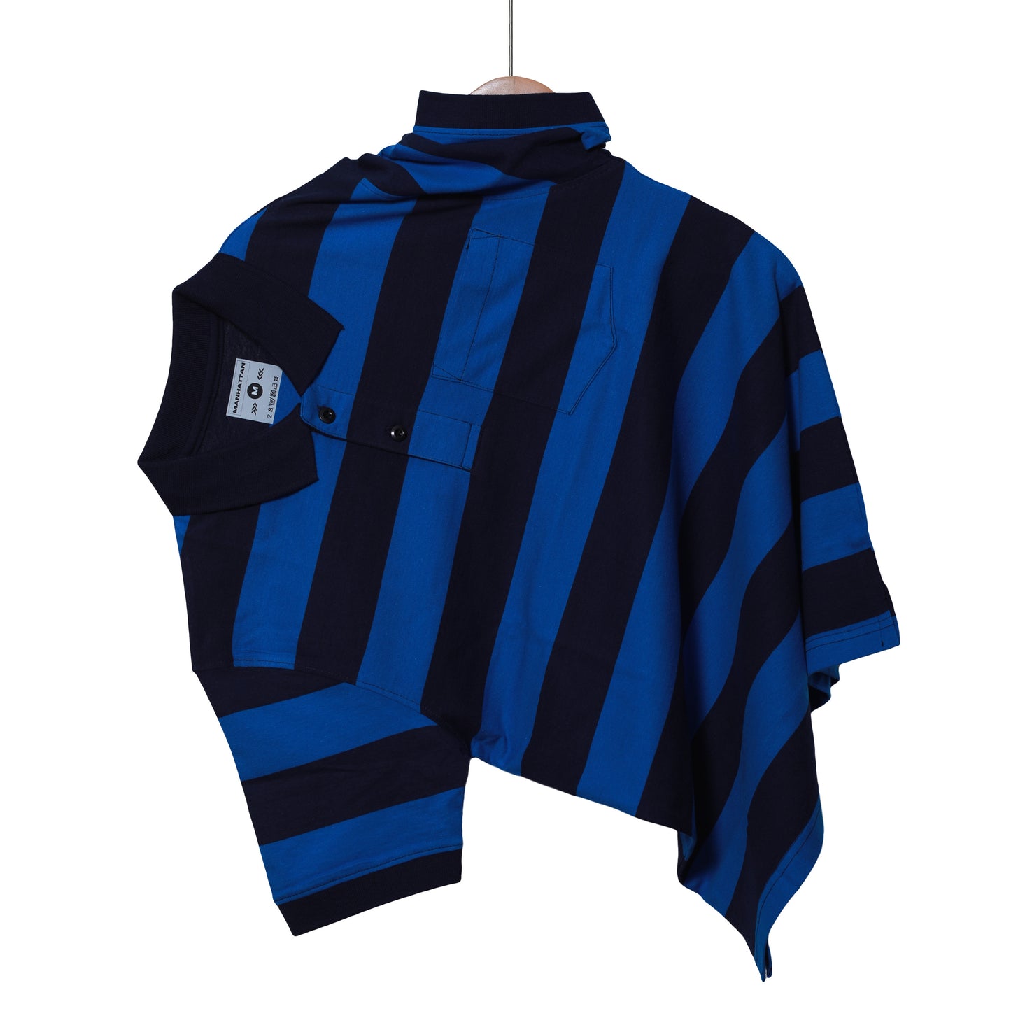 Pure Cotton Striped Polo Pocket (Blue/Navy Stripes)