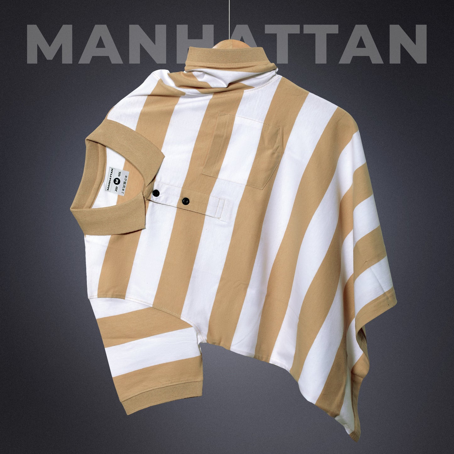 Premium Cotton Striped Polo Pocket (White/Beach Stripes)