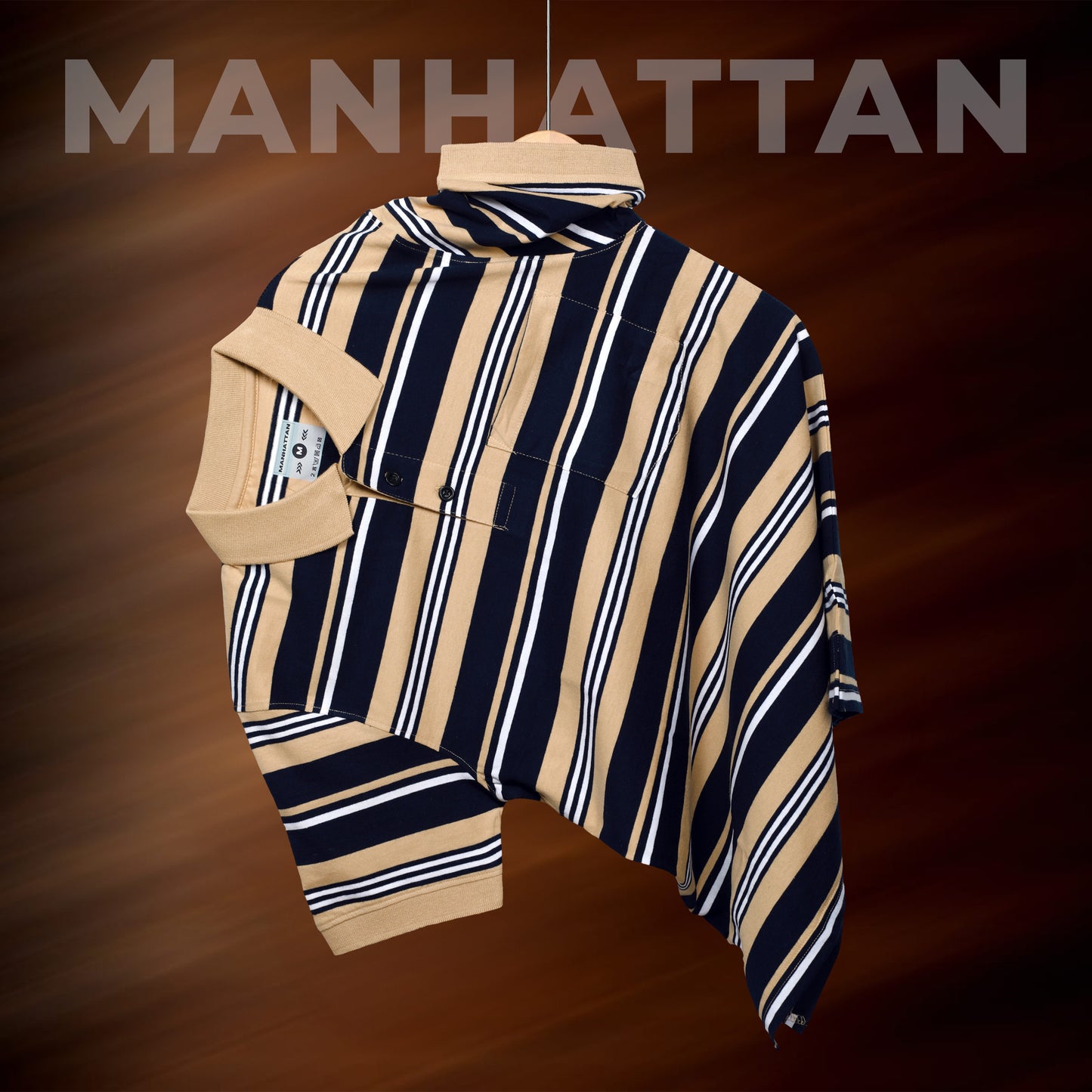 Premium Cotton Multi Striped Polo Pocket (Beach/Navy Stripes)