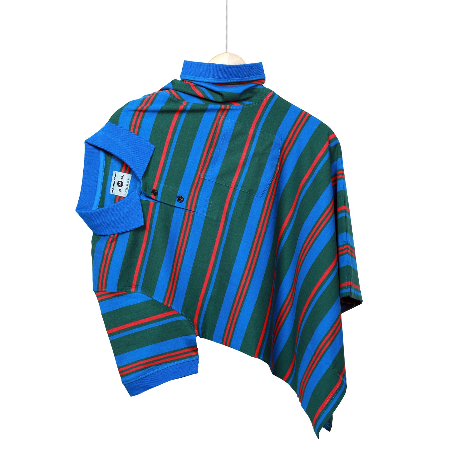 Pure Cotton Multi Striped Polo Pocket (Royal Blue/Green Stripes)