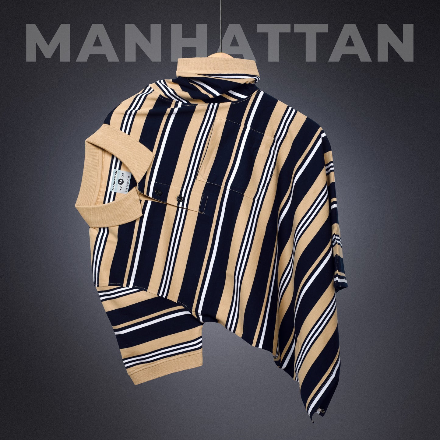 Premium Cotton Multi Striped Polo Pocket (Beach/Navy Stripes)
