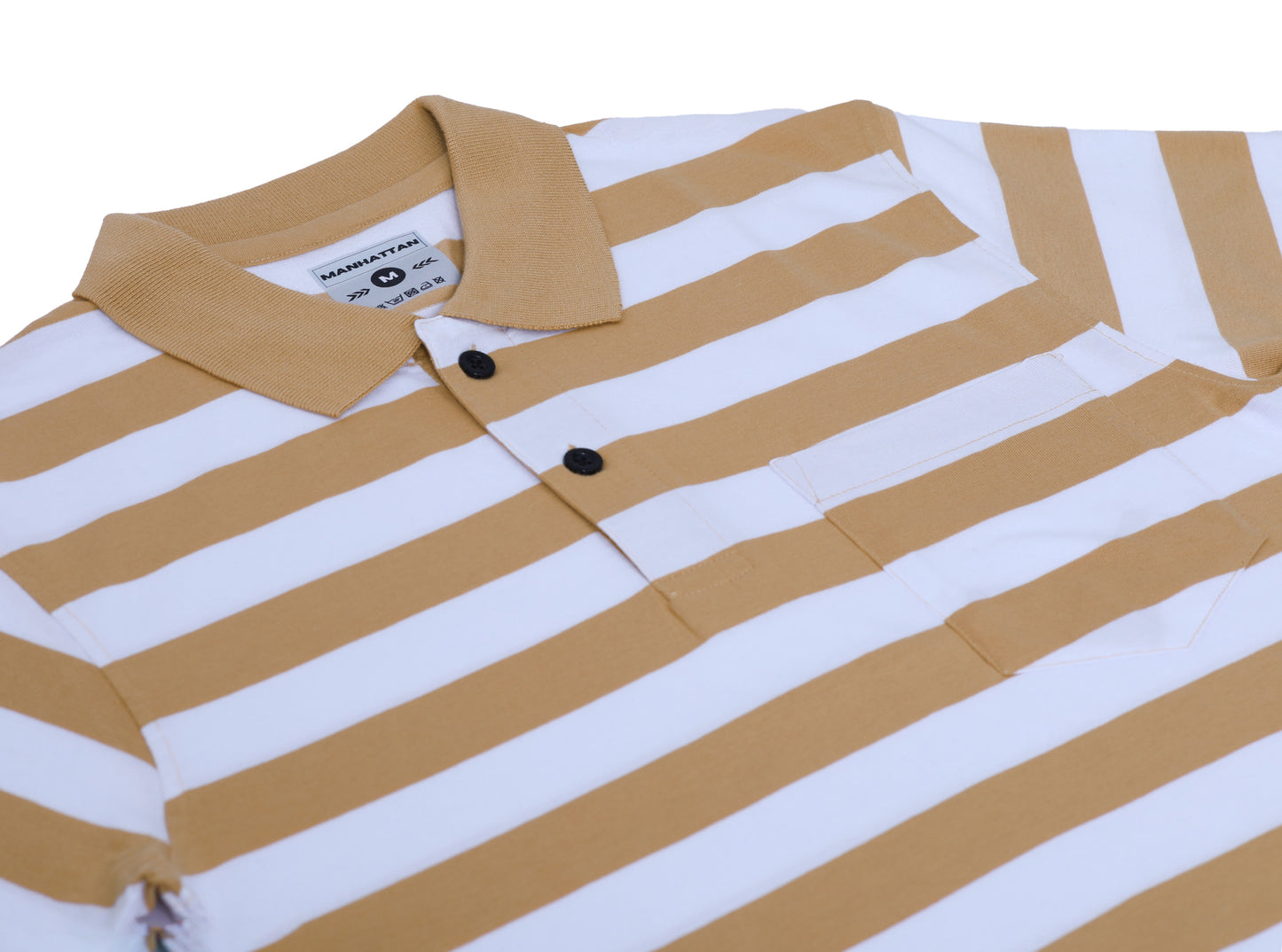 Premium Cotton Small Striped Polo Pocket (White/Beach Stripes)
