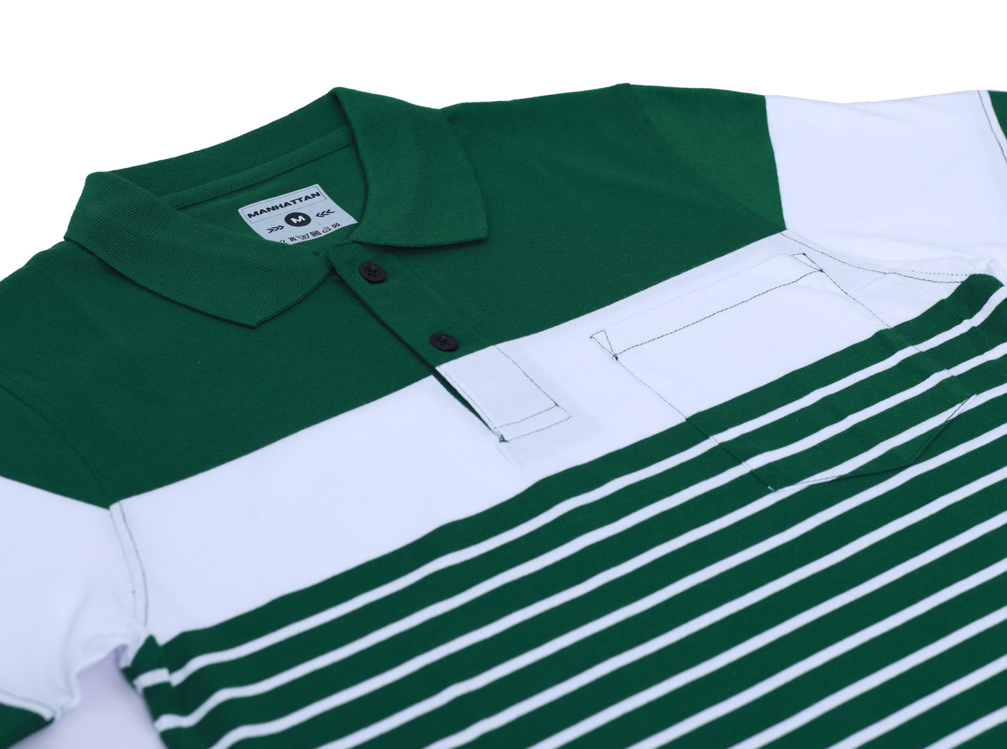 Premium Cotton Pin Striped Polo Pocket (Green/White Stripes)