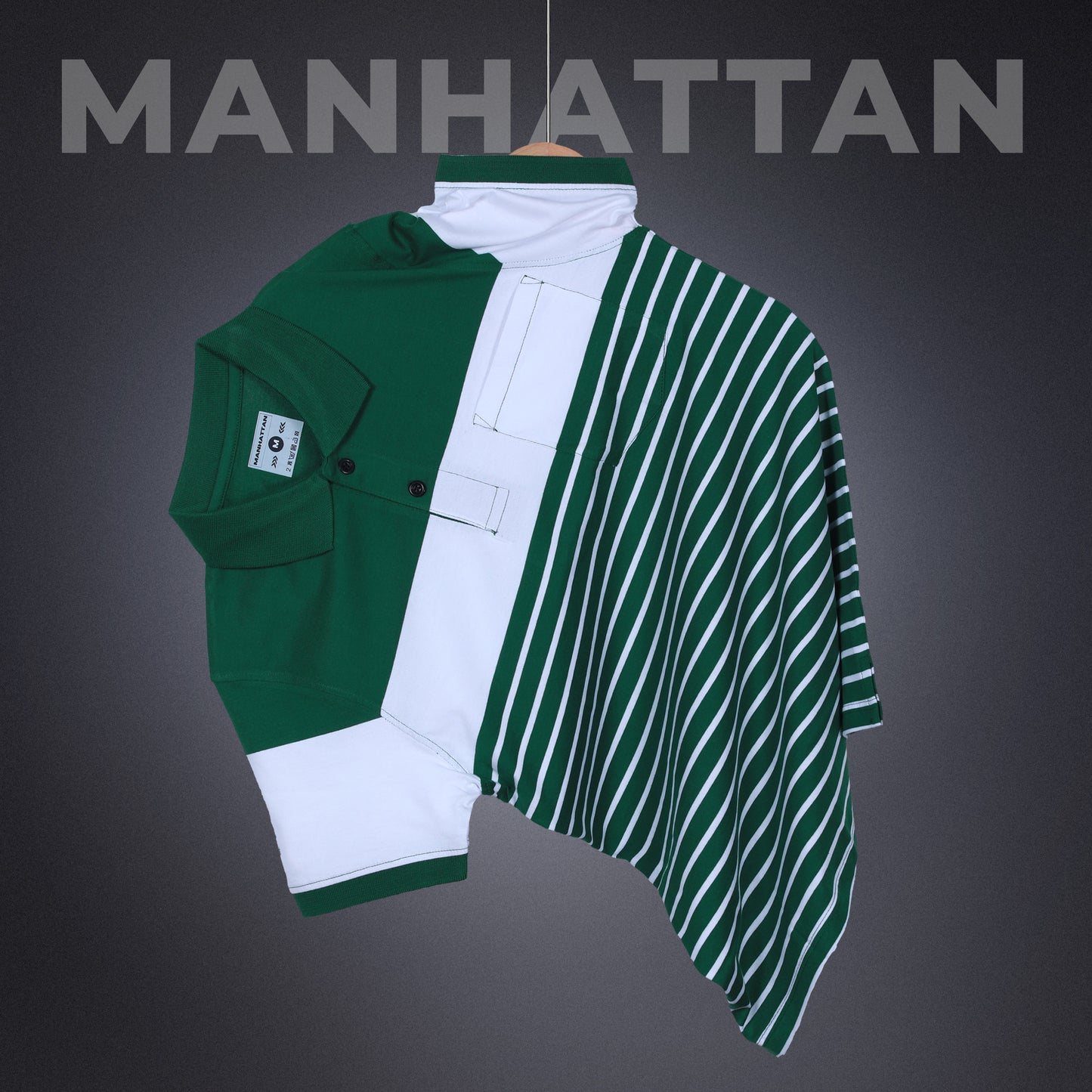 Premium Cotton Pin Striped Polo Pocket (Green/White Stripes)