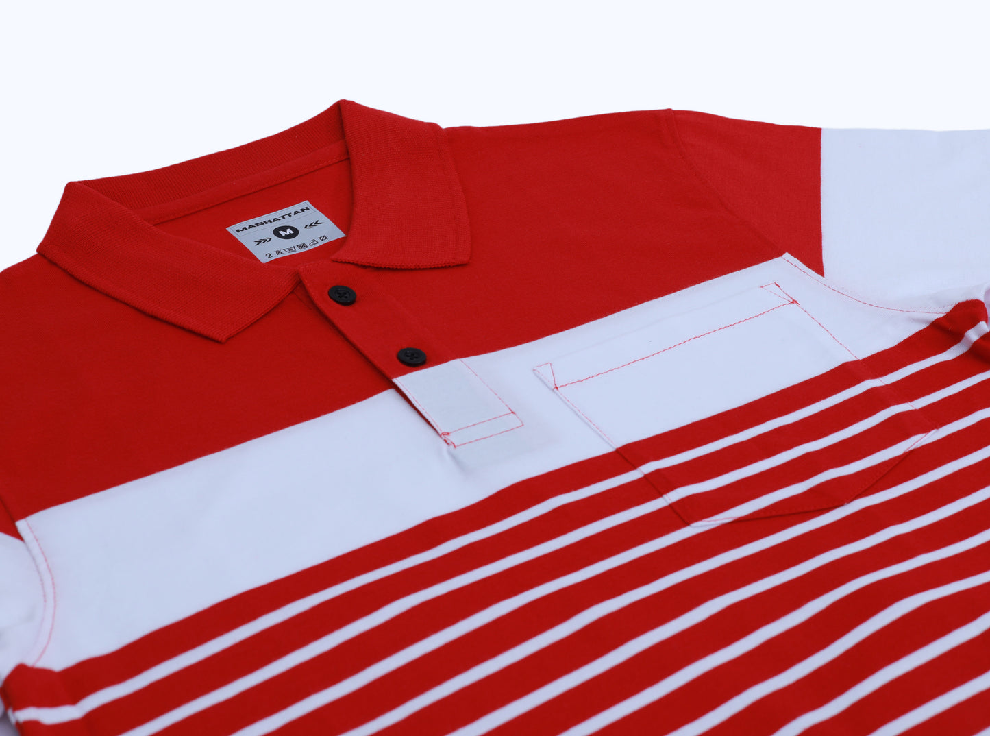 Premium Cotton Pin Striped Polo Pocket (Red/White Stripes)