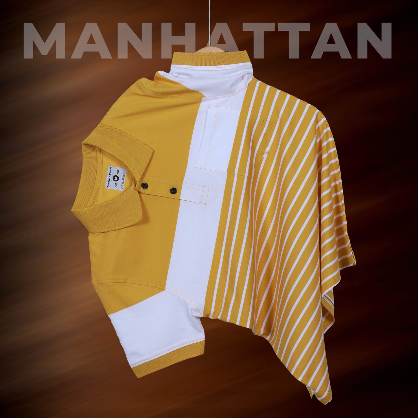 Premium Cotton Pin Striped Polo Pocket (Yellow/White Stripes)