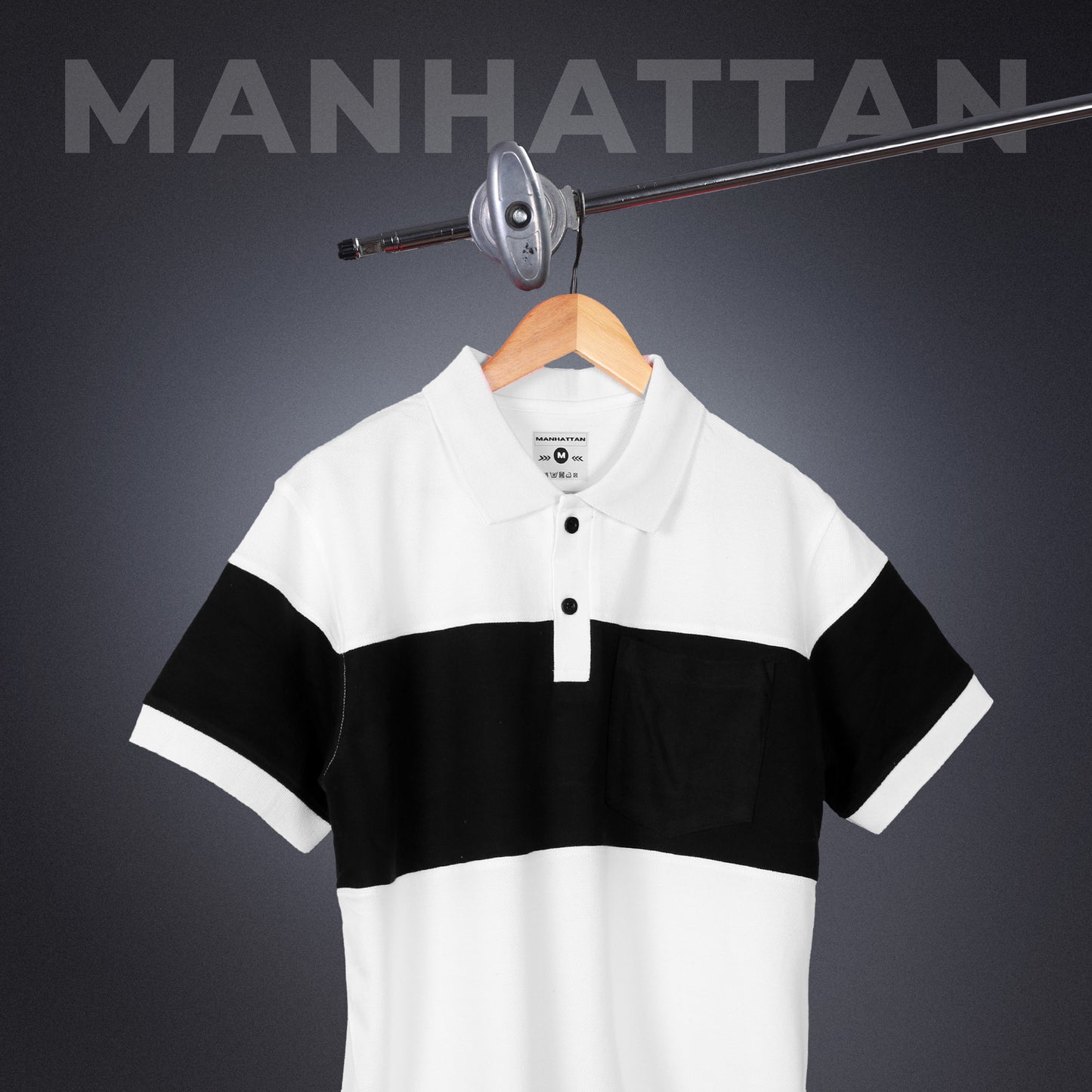 Pure Cotton Polo Pocket T shirts (White/Navy) Cut & Sew