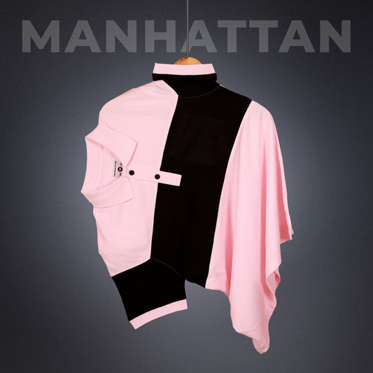 Pure Cotton Polo Pocket T shirts (Pink/Black) Cut & Sew