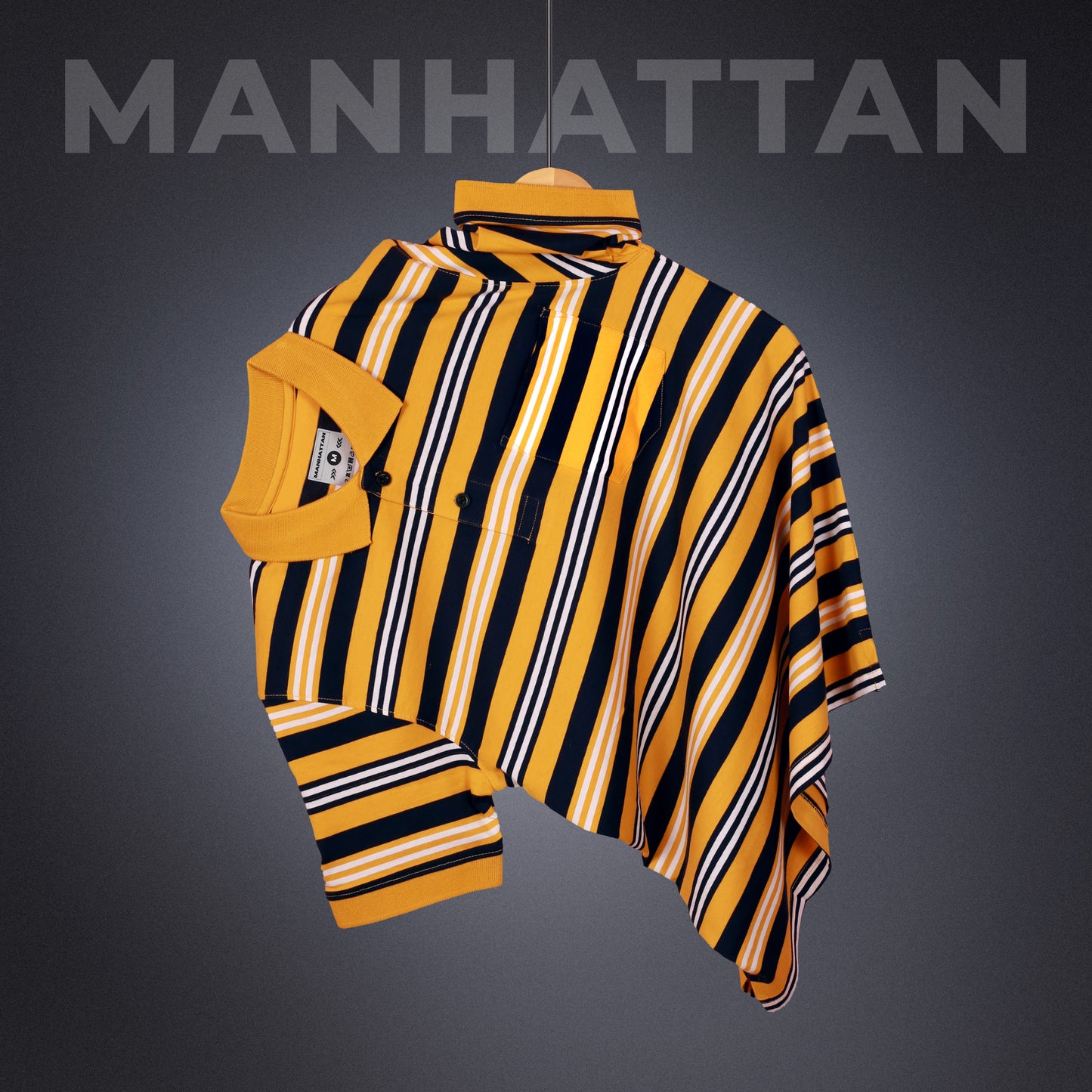 Premium Cotton Multi Striped Polo Pocket (Yellow/Navy/White Stripes)