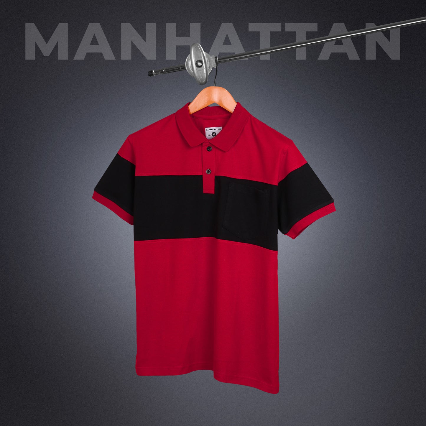 Pure Cotton Polo Pocket T shirts (Red/Black) Cut & Sew