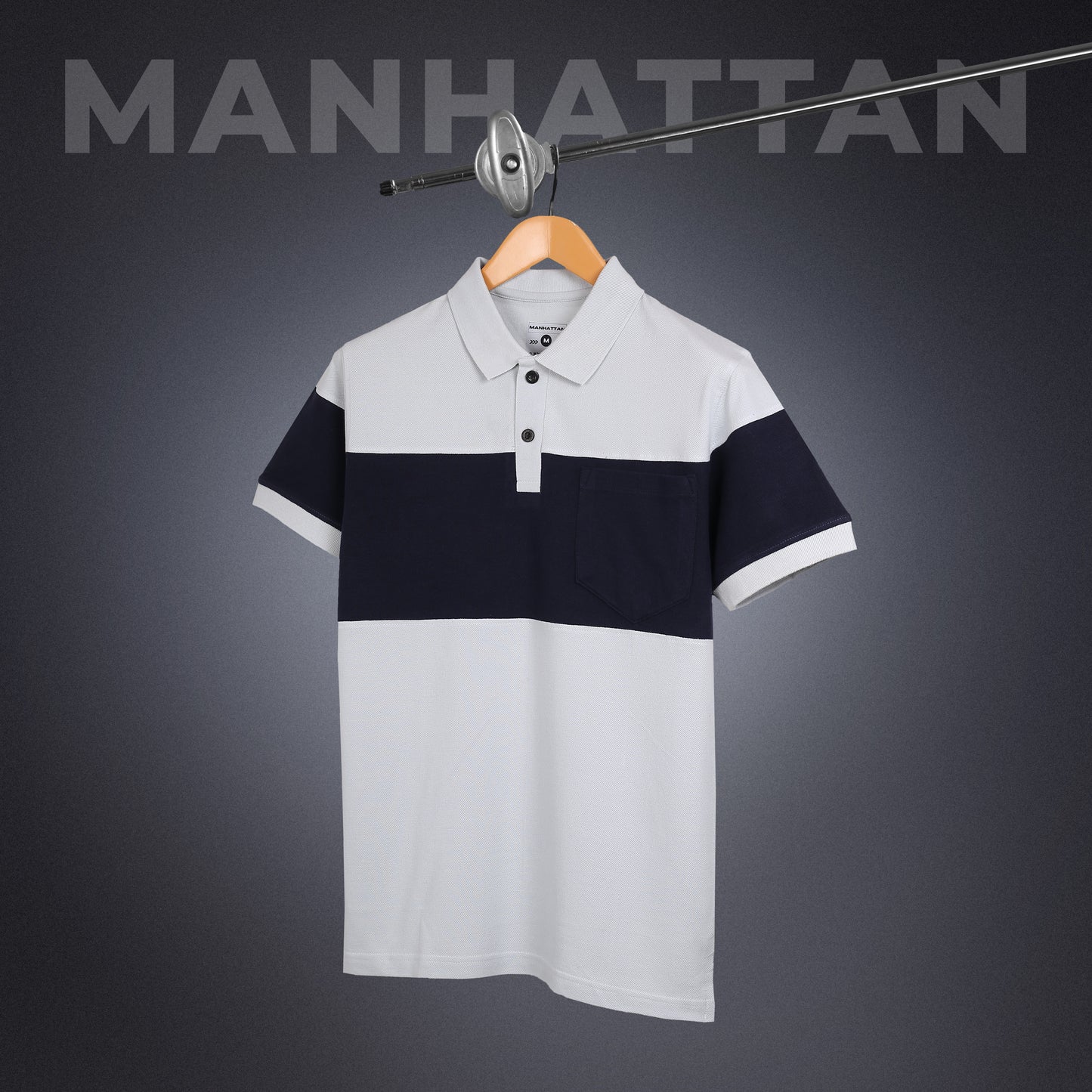 Pure Cotton Polo Pocket T shirts (Pearl Grey/Navy) Cut & Sew
