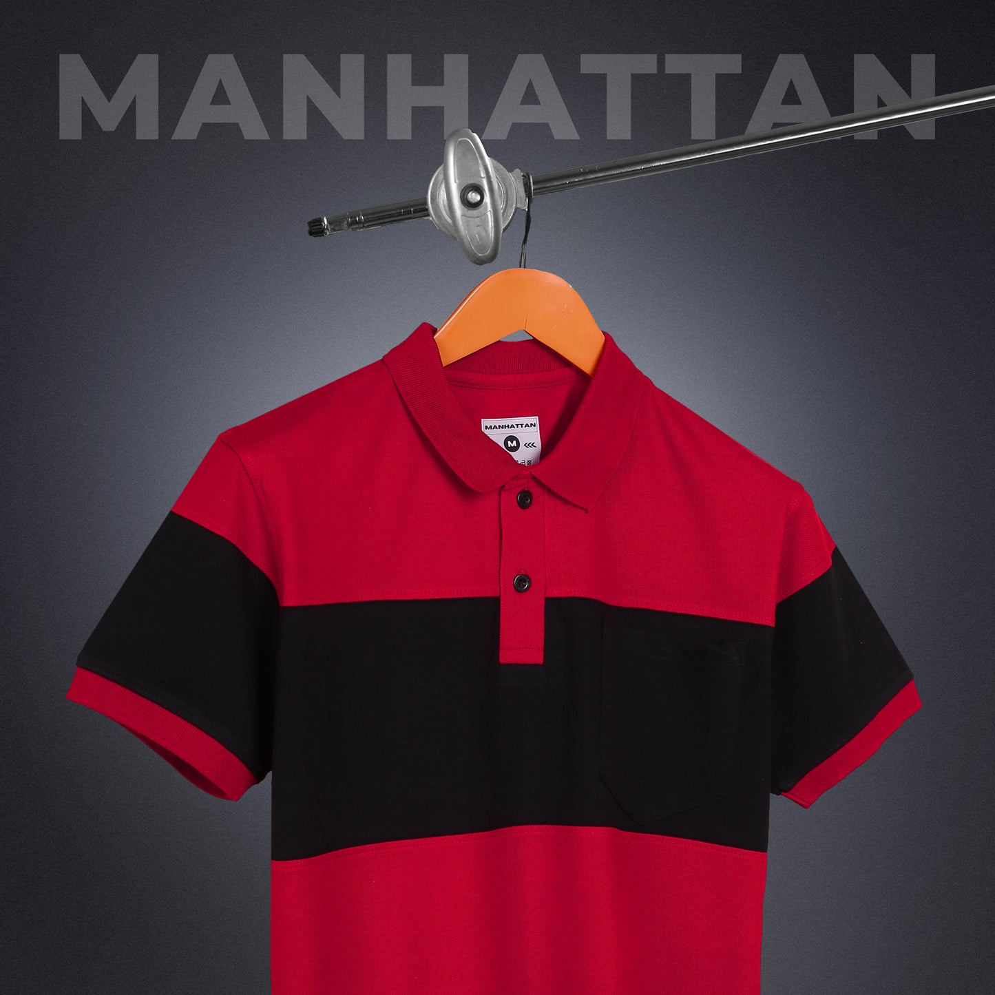 Pure Cotton Polo Pocket T shirts (Red/Black) Cut & Sew