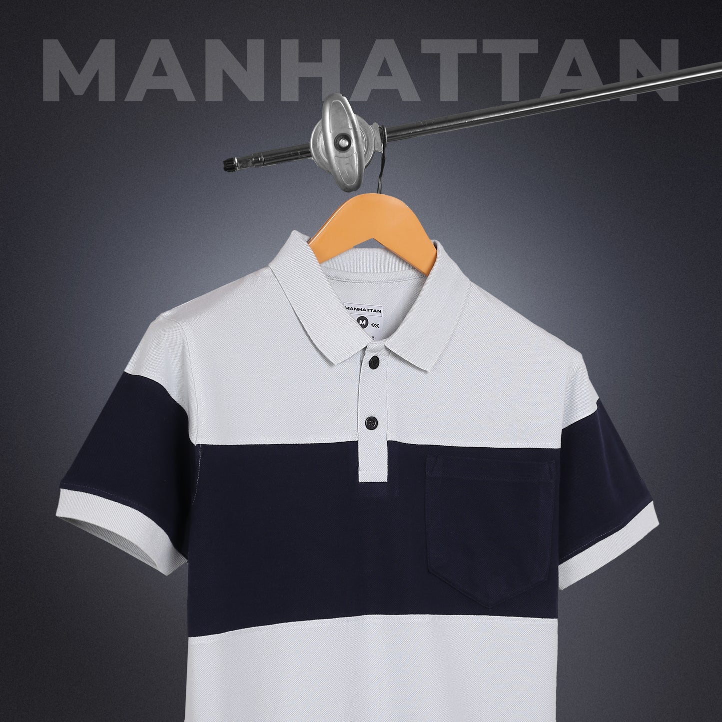 Pure Cotton Polo Pocket T shirts (Pearl Grey/Navy) Cut & Sew