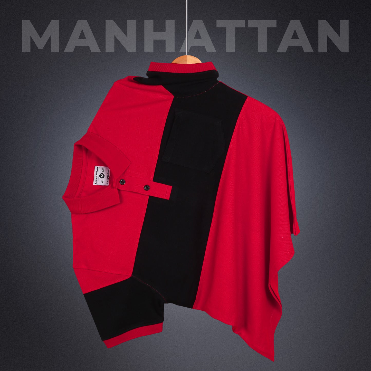 Pure Cotton Polo Pocket T shirts (Red/Black) Cut & Sew