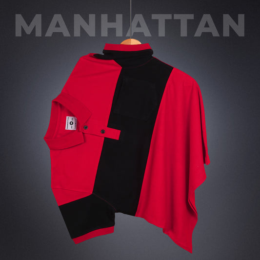 Pure Cotton Polo Pocket T shirts (Red/Black) Cut & Sew