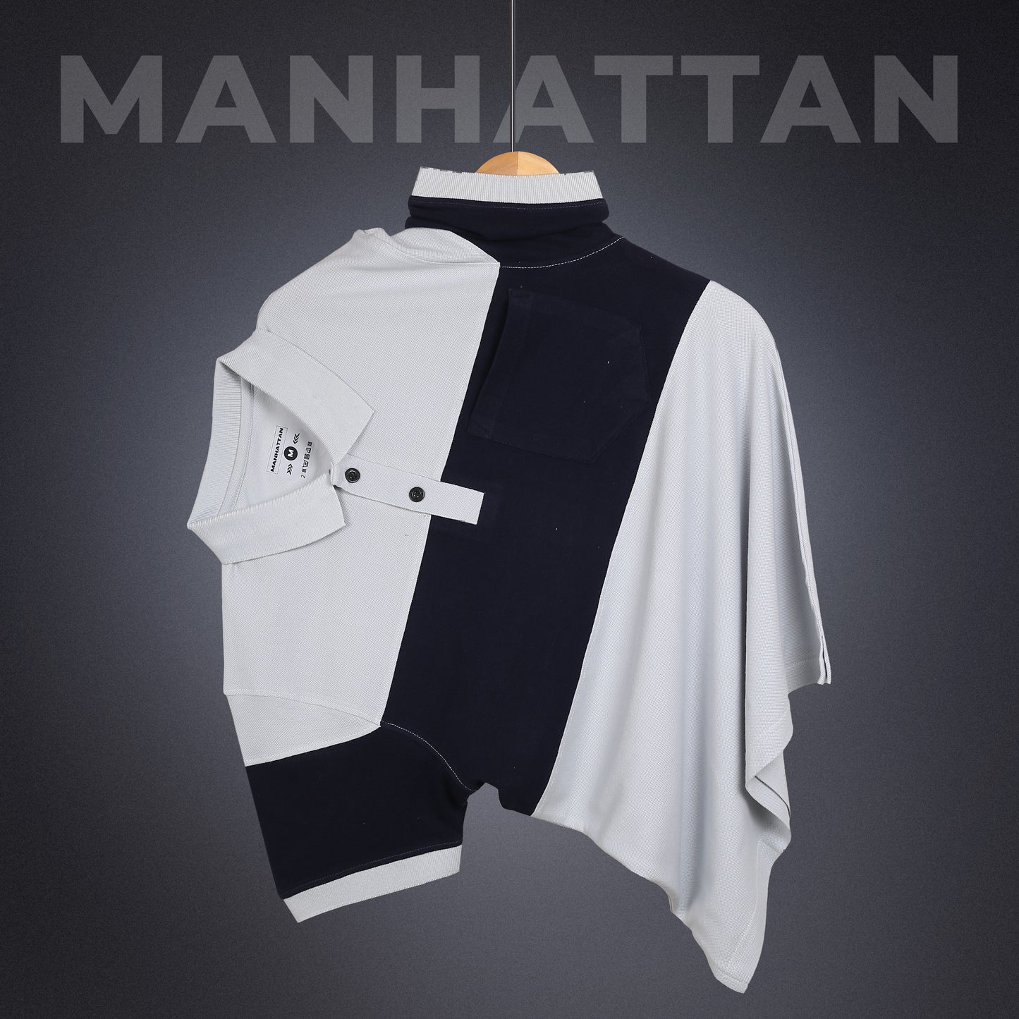 Pure Cotton Polo Pocket T shirts (Pearl Grey/Navy) Cut & Sew