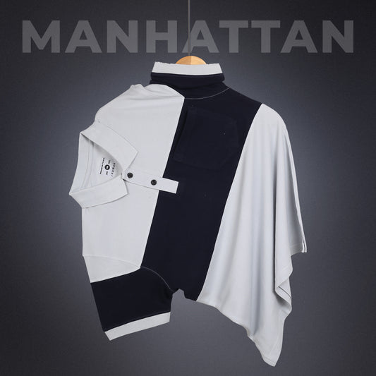 Pure Cotton Polo Pocket T shirts (Pearl Grey/Navy) Cut & Sew