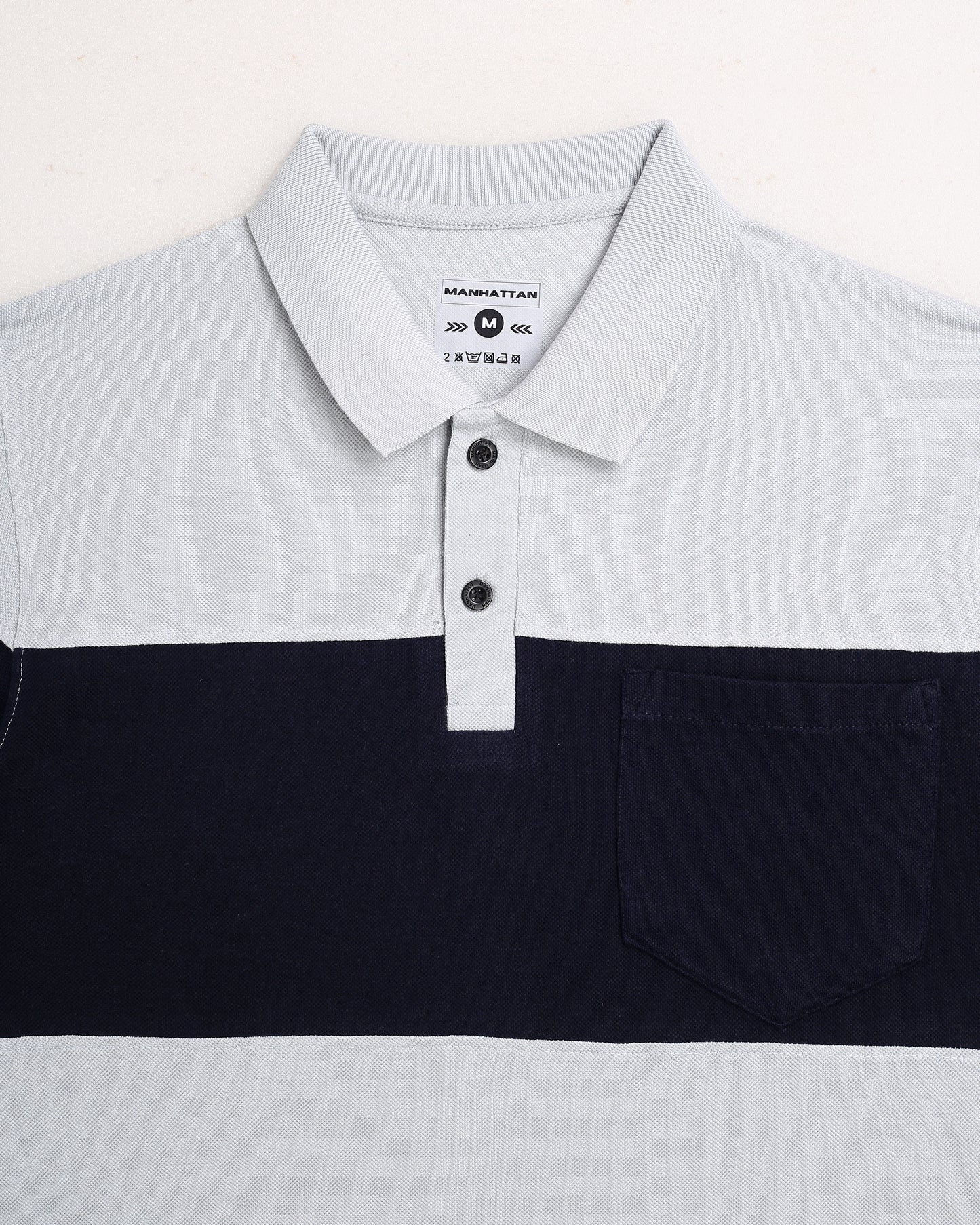 Pure Cotton Polo Pocket T shirts (Pearl Grey/Navy) Cut & Sew