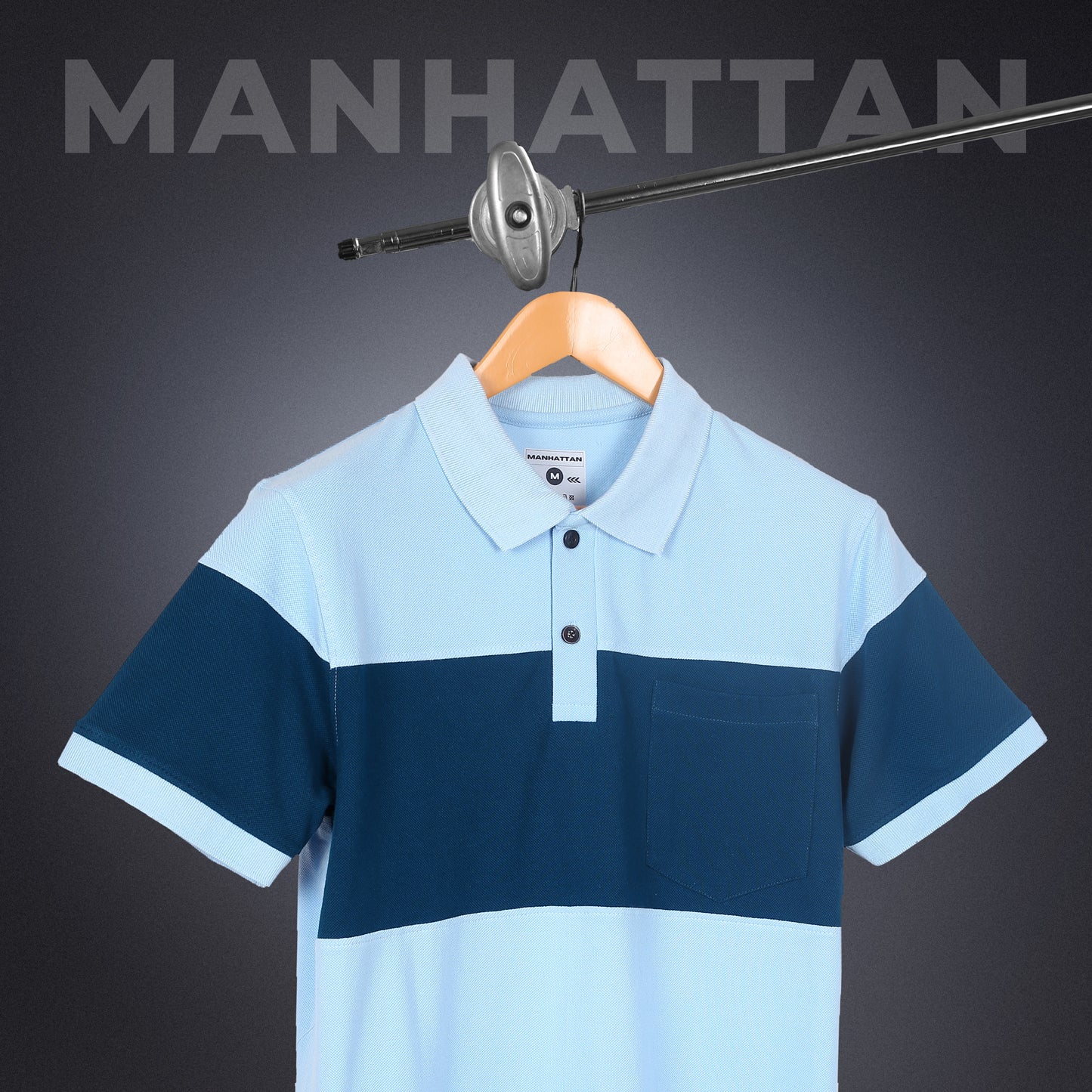 Pure Cotton Polo Pocket T shirts (Sky Blue/Teal Green) Cut & Sew