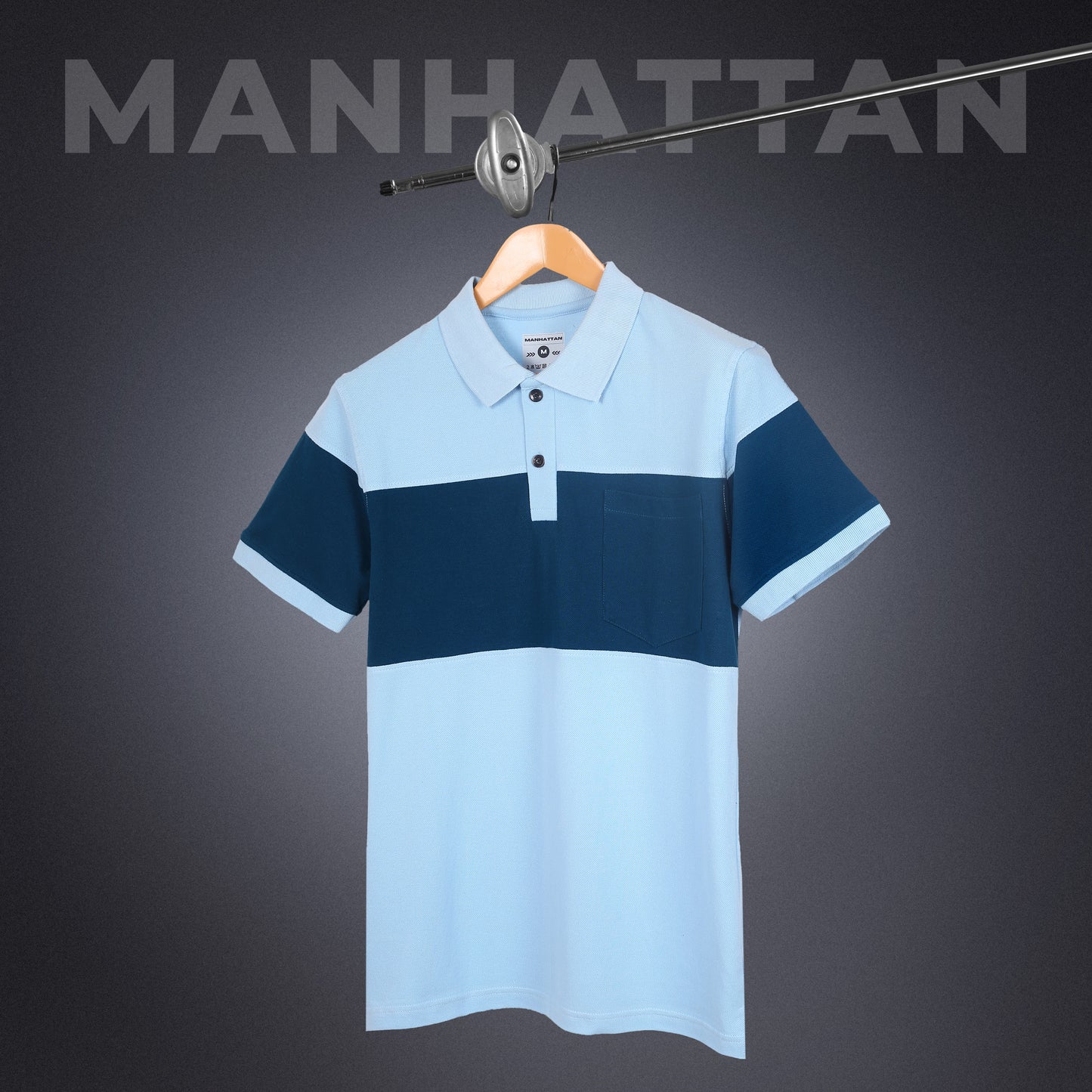 Pure Cotton Polo Pocket T shirts (Sky Blue/Teal Green) Cut & Sew