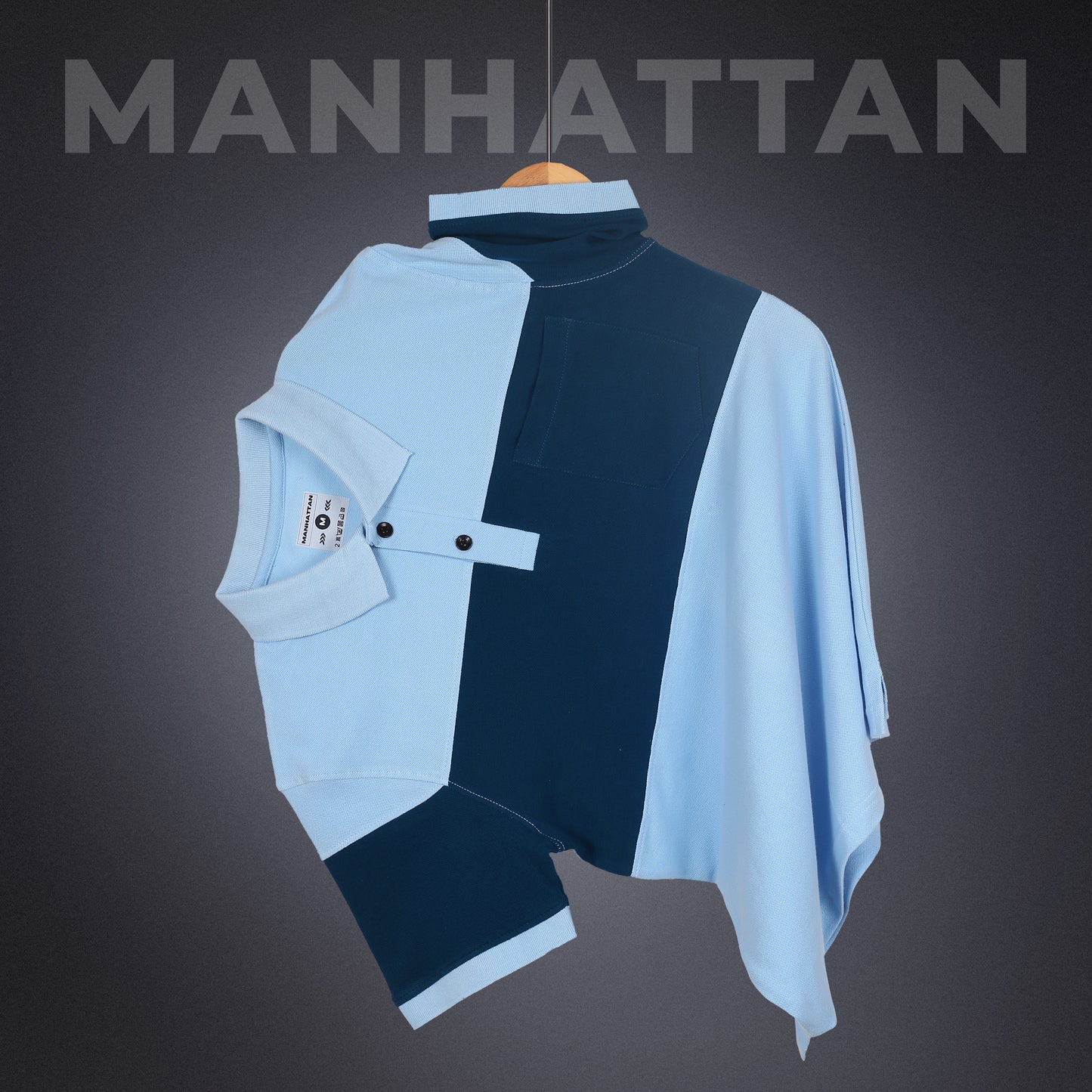 Pure Cotton Polo Pocket T shirts (Sky Blue/Teal Green) Cut & Sew