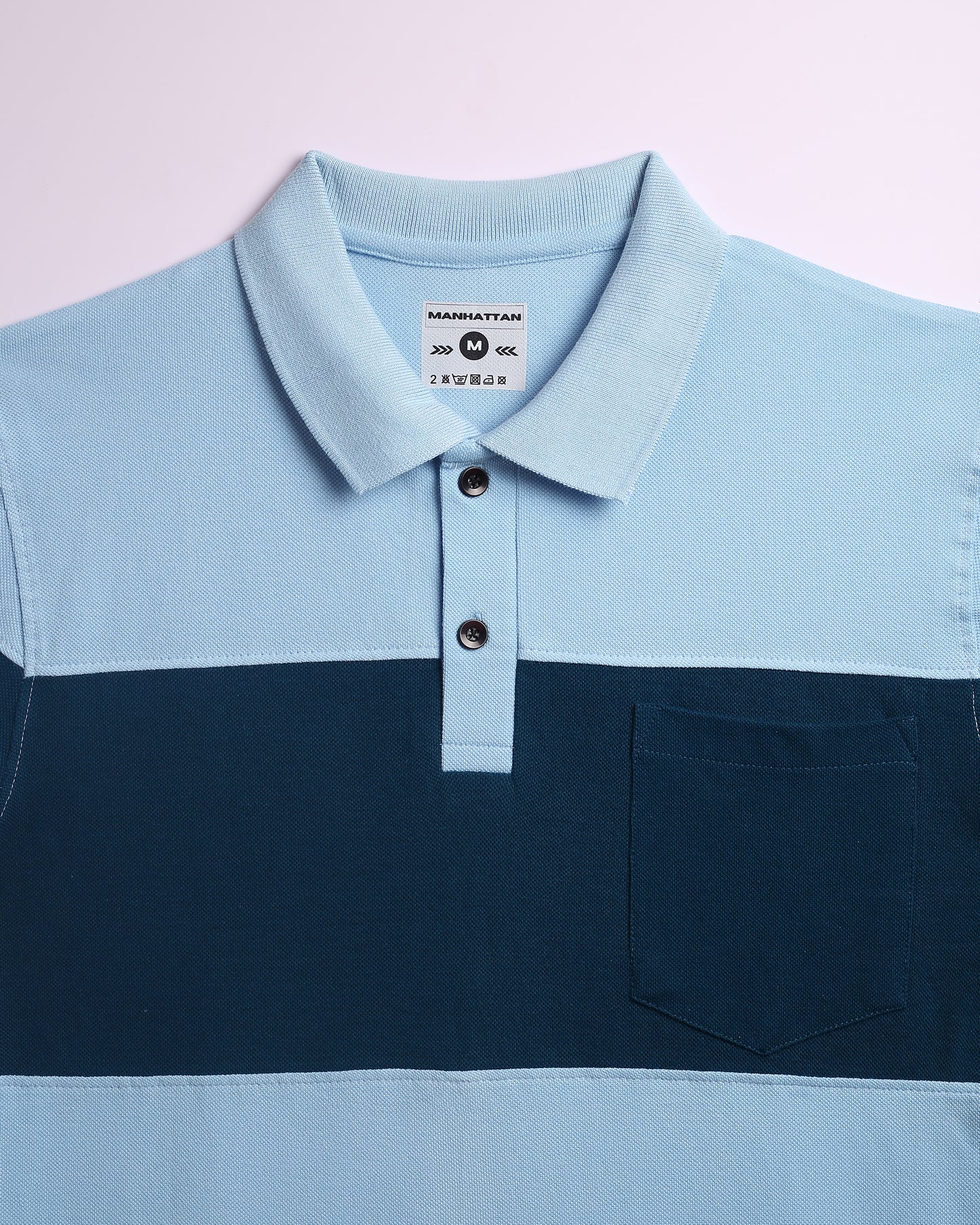 Pure Cotton Polo Pocket T shirts (Sky Blue/Teal Green) Cut & Sew