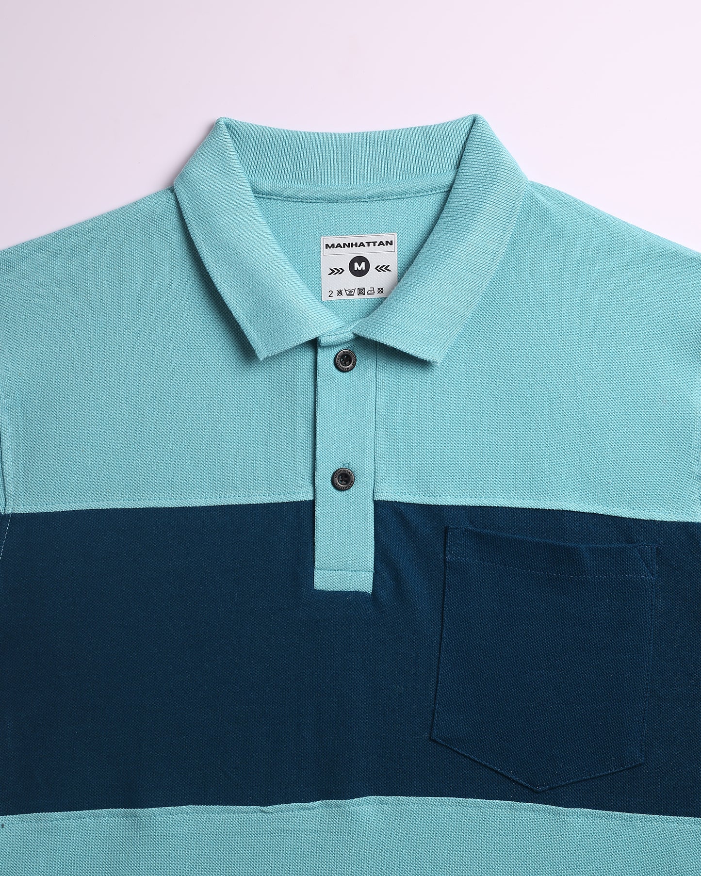Pure Cotton Polo Pocket T shirts (Mint Blue/Teal Green) Cut & Sew