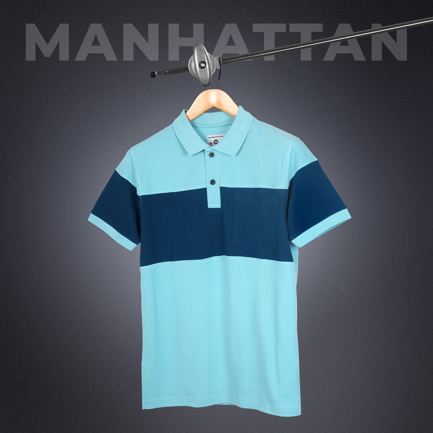 Pure Cotton Polo Pocket T shirts (Mint Blue/Teal Green) Cut & Sew