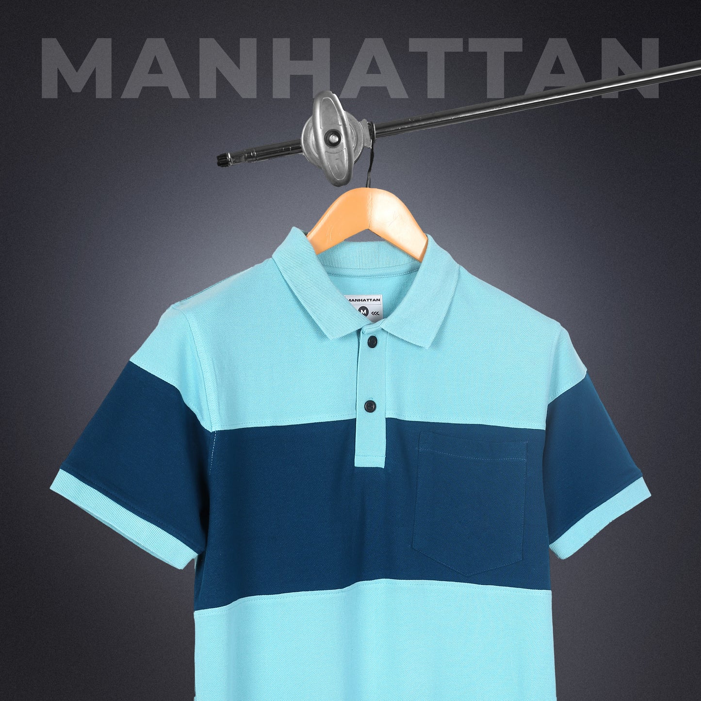 Pure Cotton Polo Pocket T shirts (Mint Blue/Teal Green) Cut & Sew