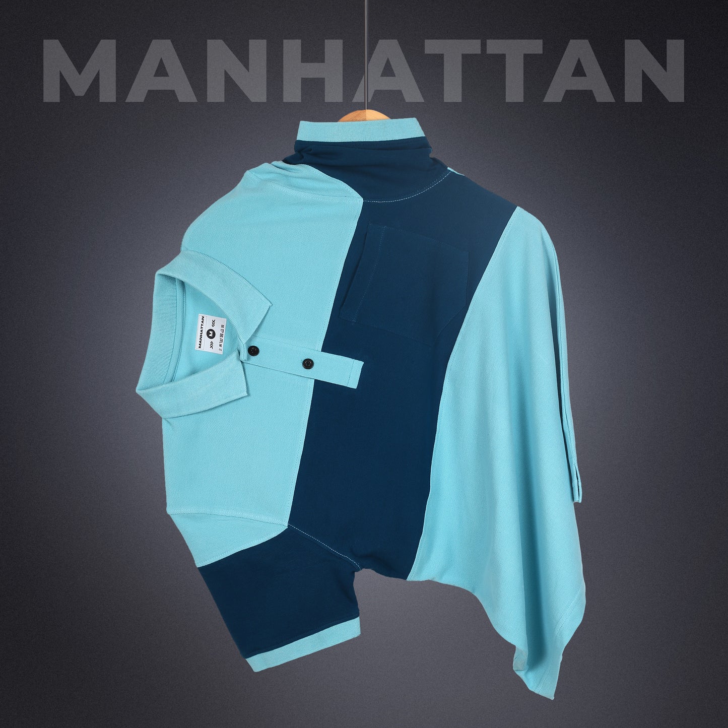 Pure Cotton Polo Pocket T shirts (Mint Blue/Teal Green) Cut & Sew